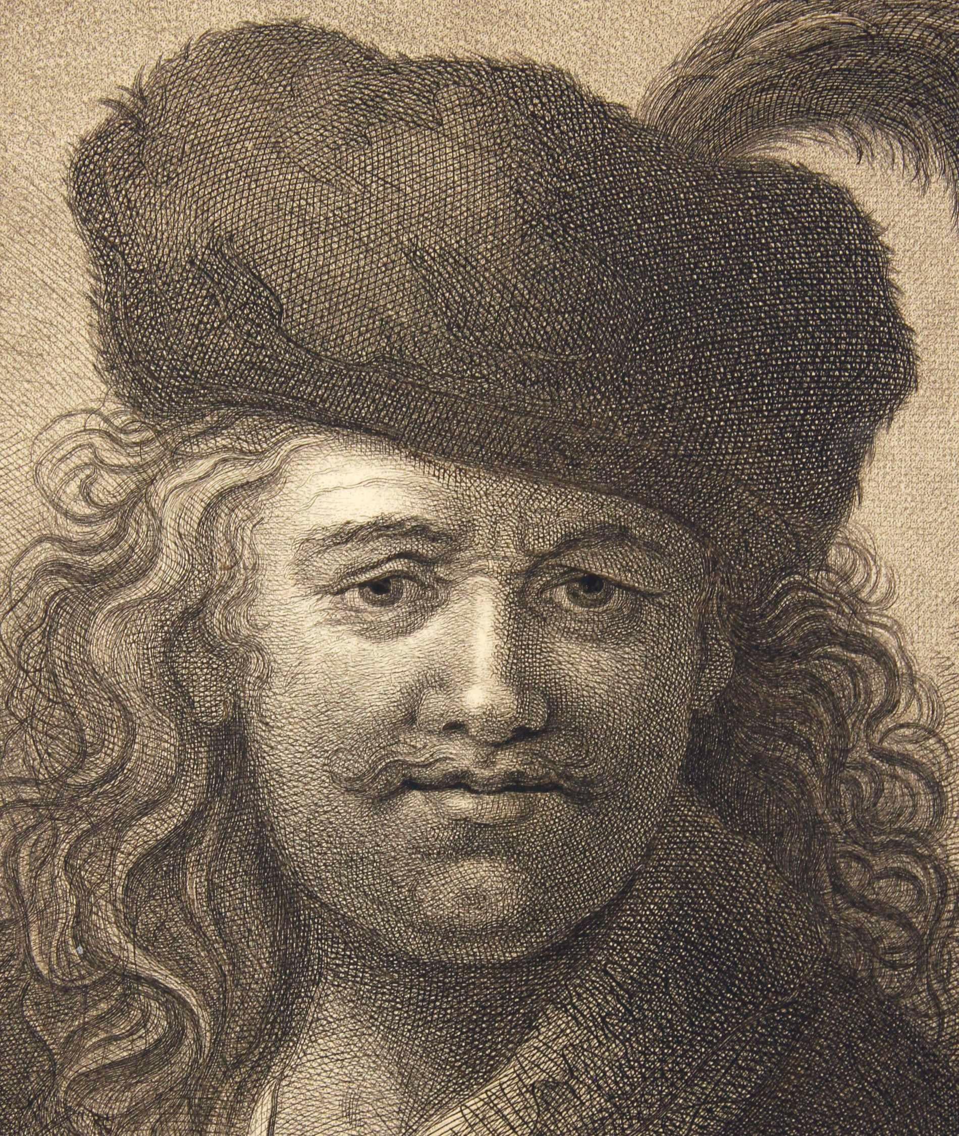 Portrait en demi-longueur d'un homme avec une barbe - Un Rembrandt du 18ème siècle  - Print de Johann Friedrich Bause
