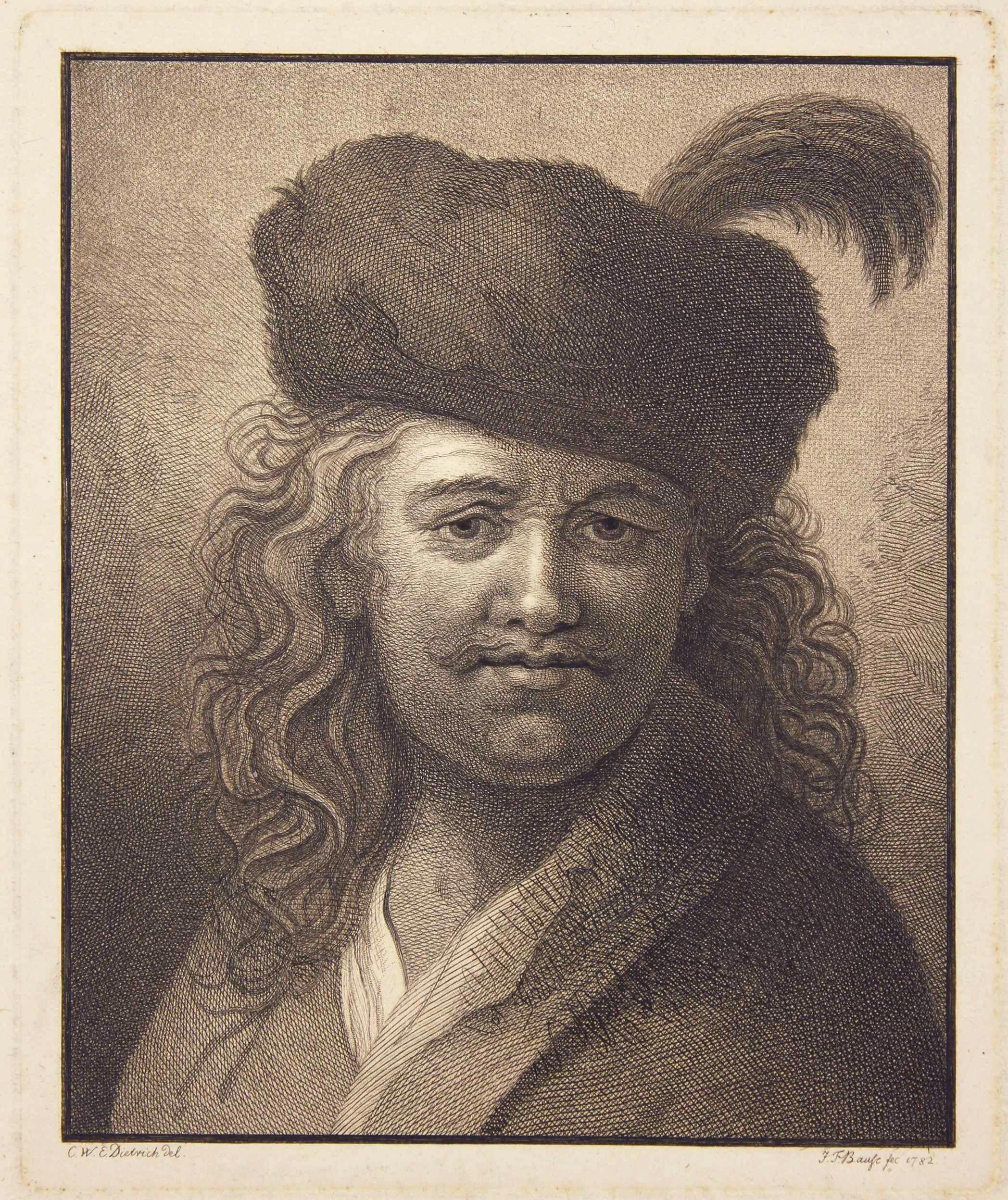 Figurative Print Johann Friedrich Bause - Portrait en demi-longueur d'un homme avec une barbe - Un Rembrandt du 18ème siècle 