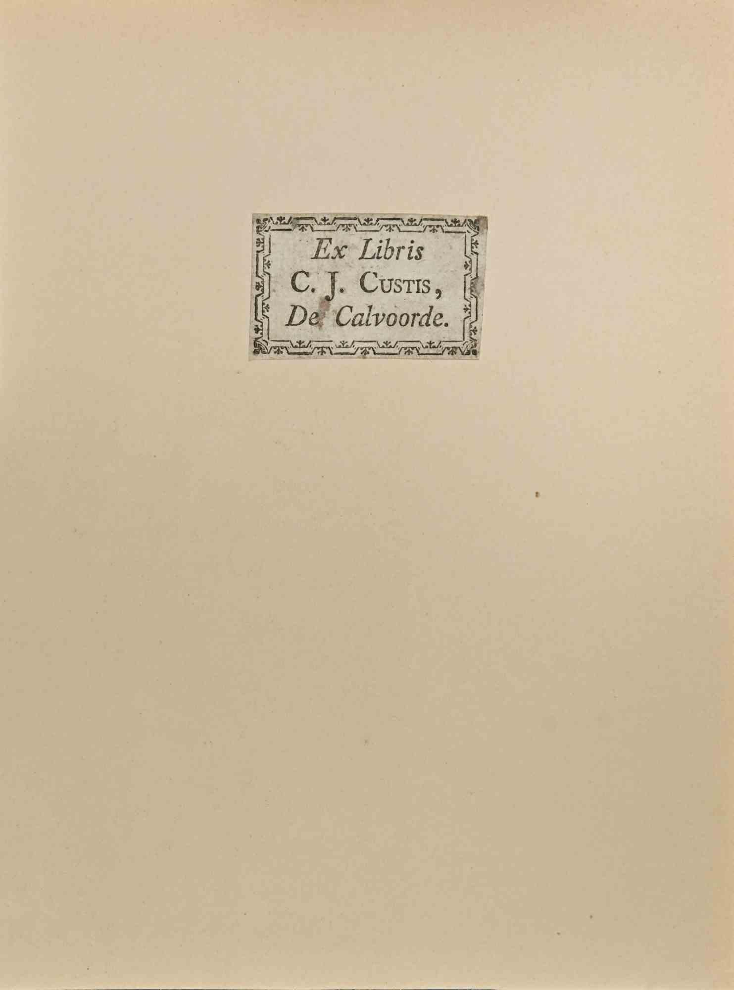 Ex libris C.J. Custis, de Calvoorde is an Artwork realized in 19th Century, by the Author Johann Friedrich Christ.

Woodcut B./W. print on paper. The work is glued on ivory cardboard.

Total dimensions: 20 x 15 cm.

Good conditions.

The artwork