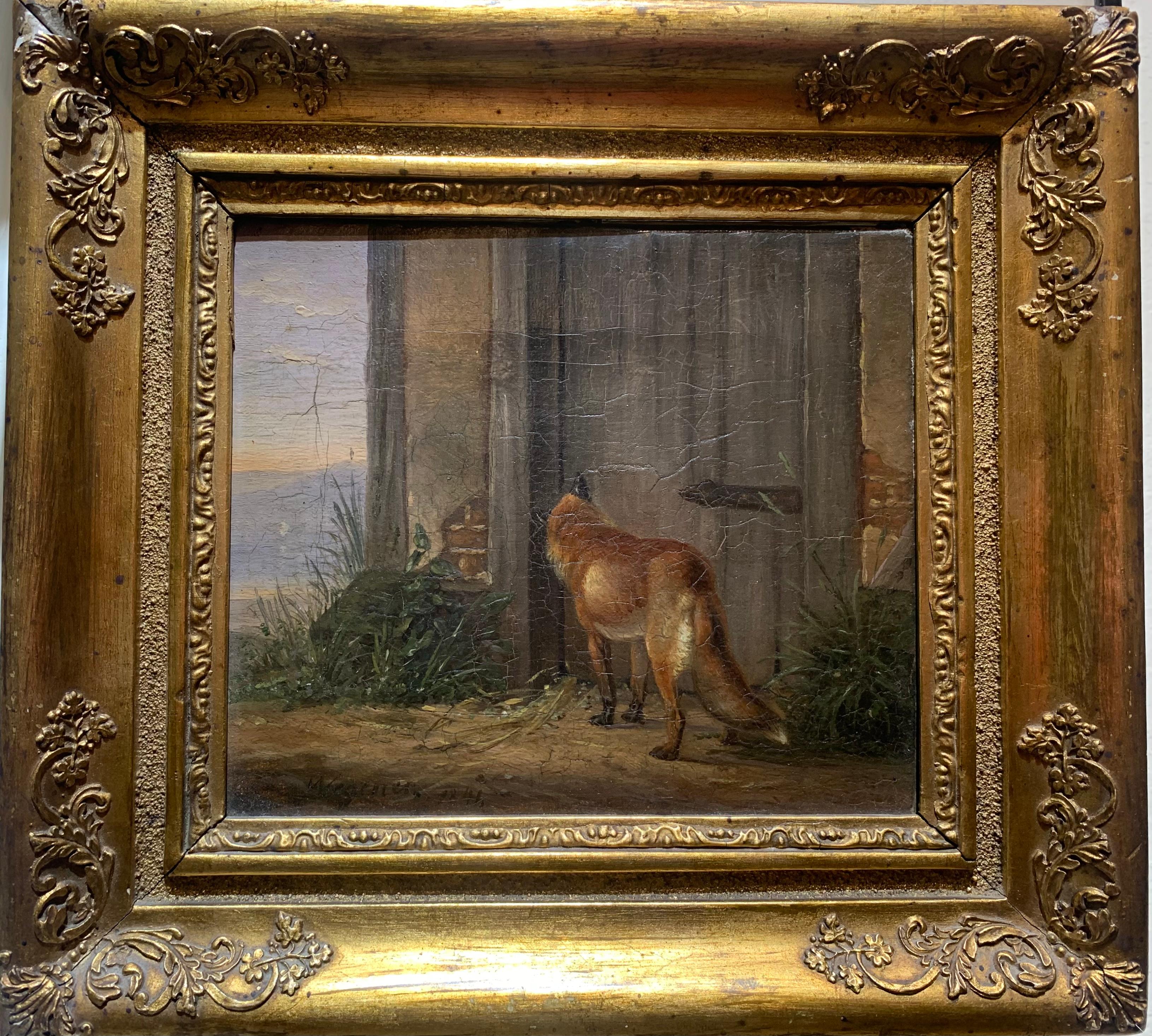 The Fox Hunting a Prey. Painting signed Wegener, dated 1841. 4