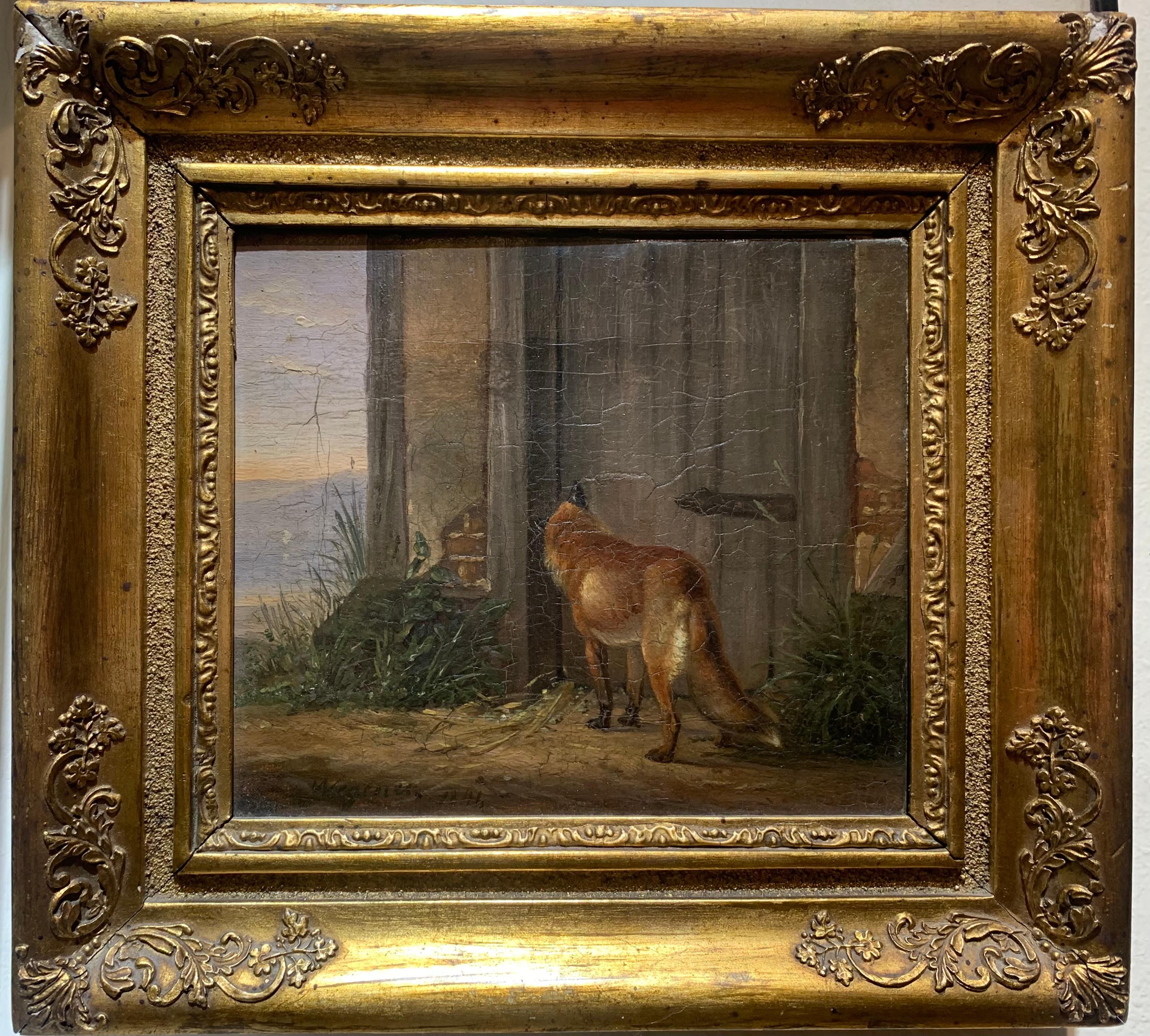 Johann Friedrich Wilhelm Wegener Animal Painting - The Fox Hunting a Prey. Painting signed Wegener, dated 1841.