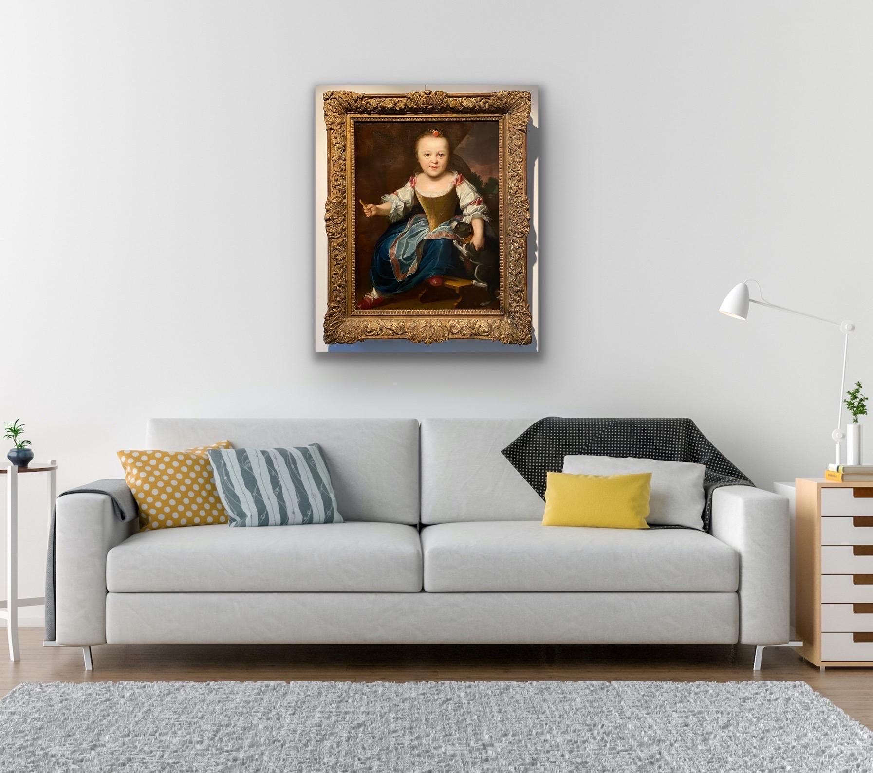 18th century Old Master portrait of a girl with her dog - child family 3