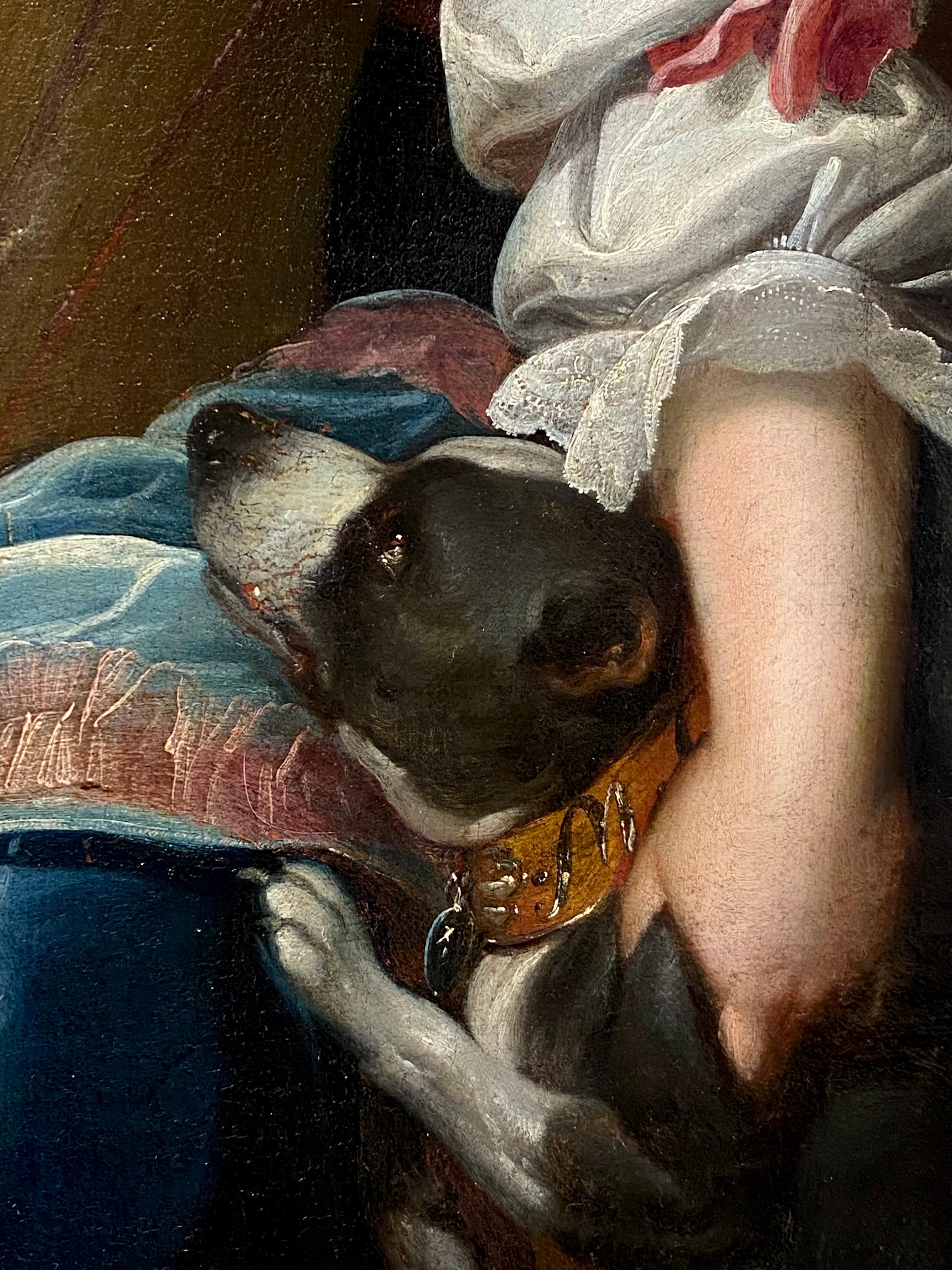 18th century Old Master portrait of a girl with her dog - child family 6