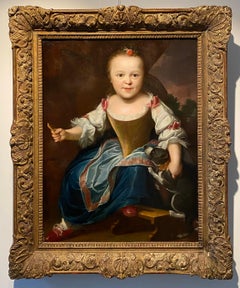 18th century Old Master portrait of a girl with her dog - child family