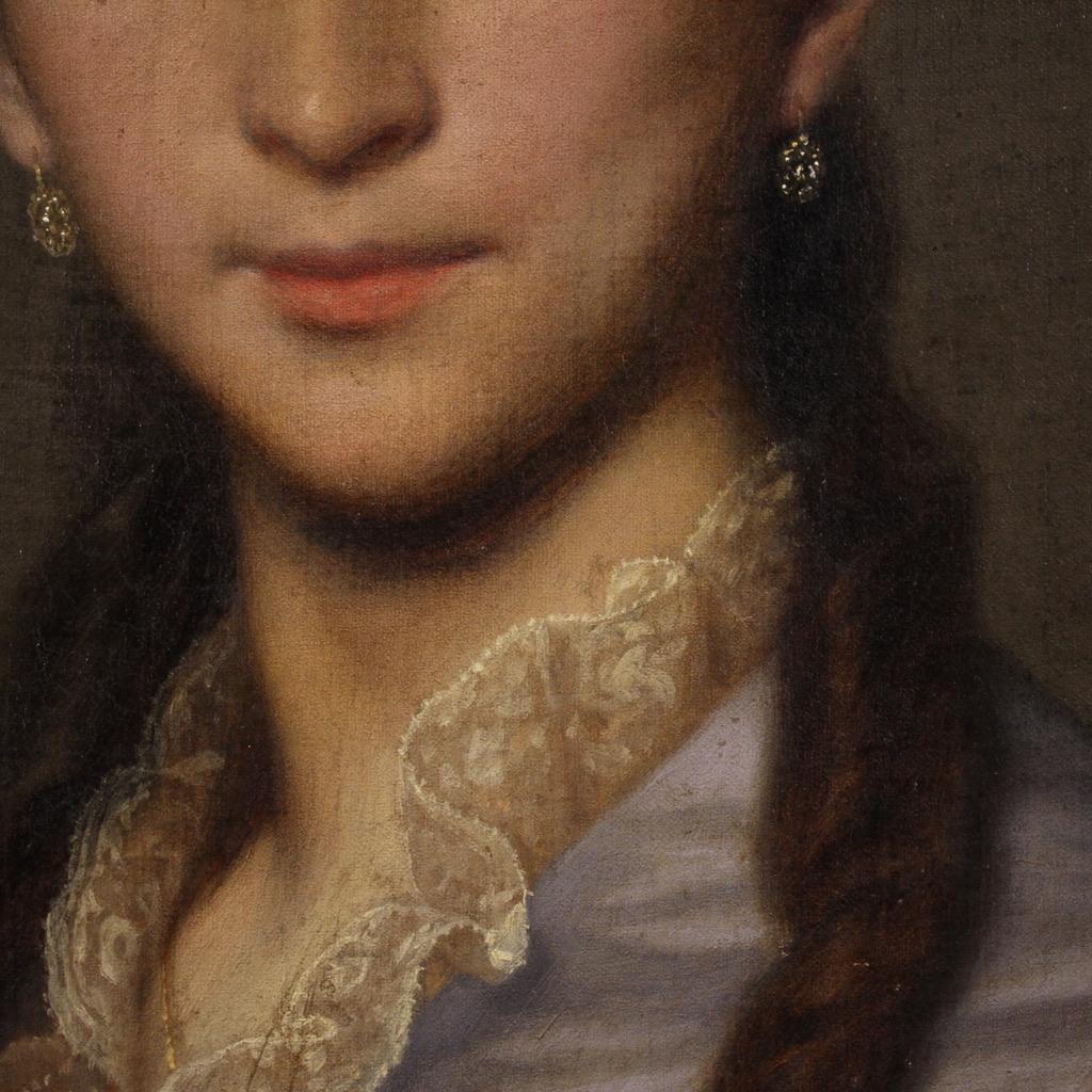 siglo XIX Óleo sobre Lienzo Firmado Pintura Ovalada Retrato de Dama Fechado en 1869 en venta 7
