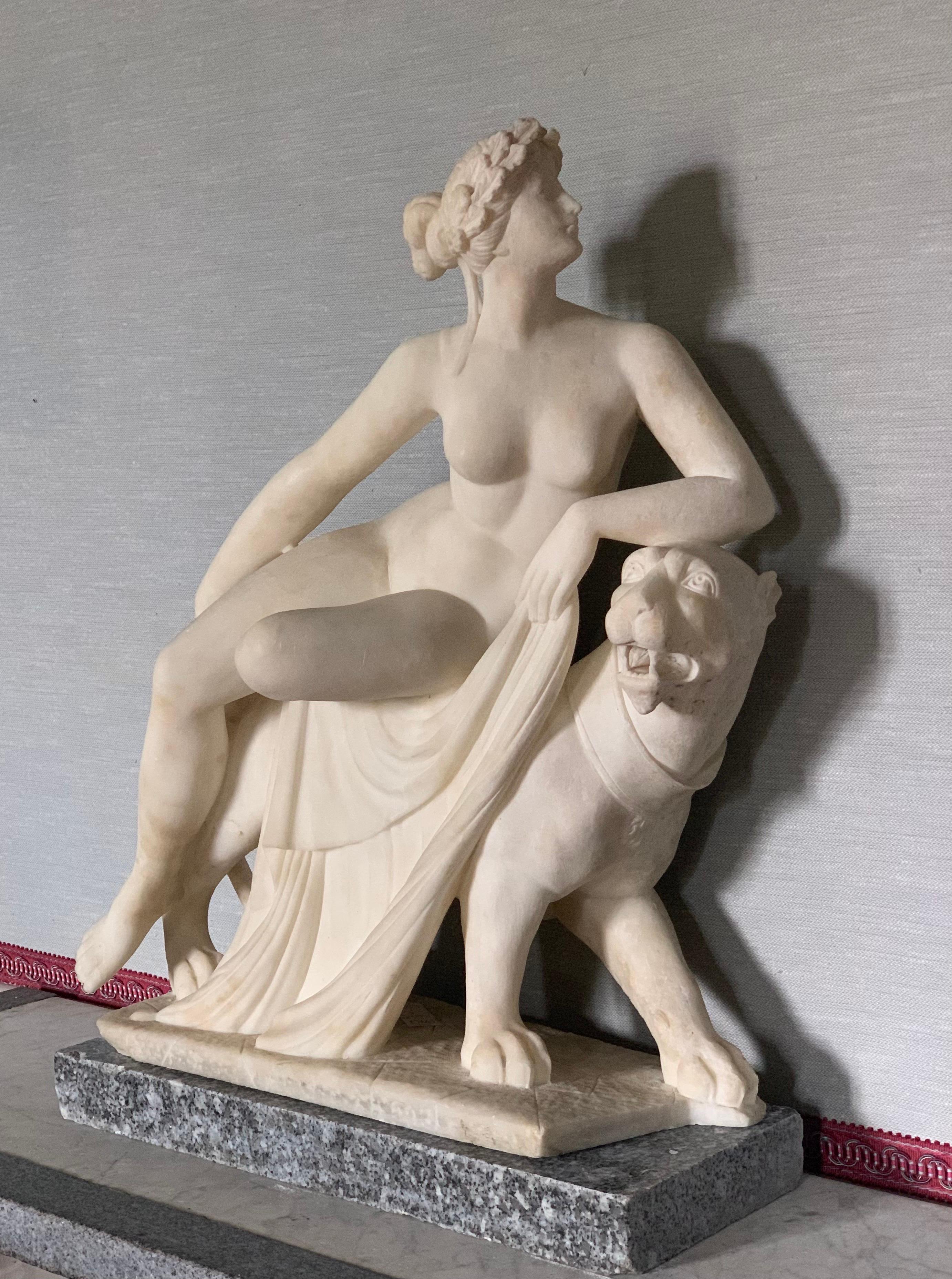 Ariane on Panther, Statue Alabaster, after J. H. Dannecker, end 19th cent.  - Sculpture by Johann Heinrich Dannecker 