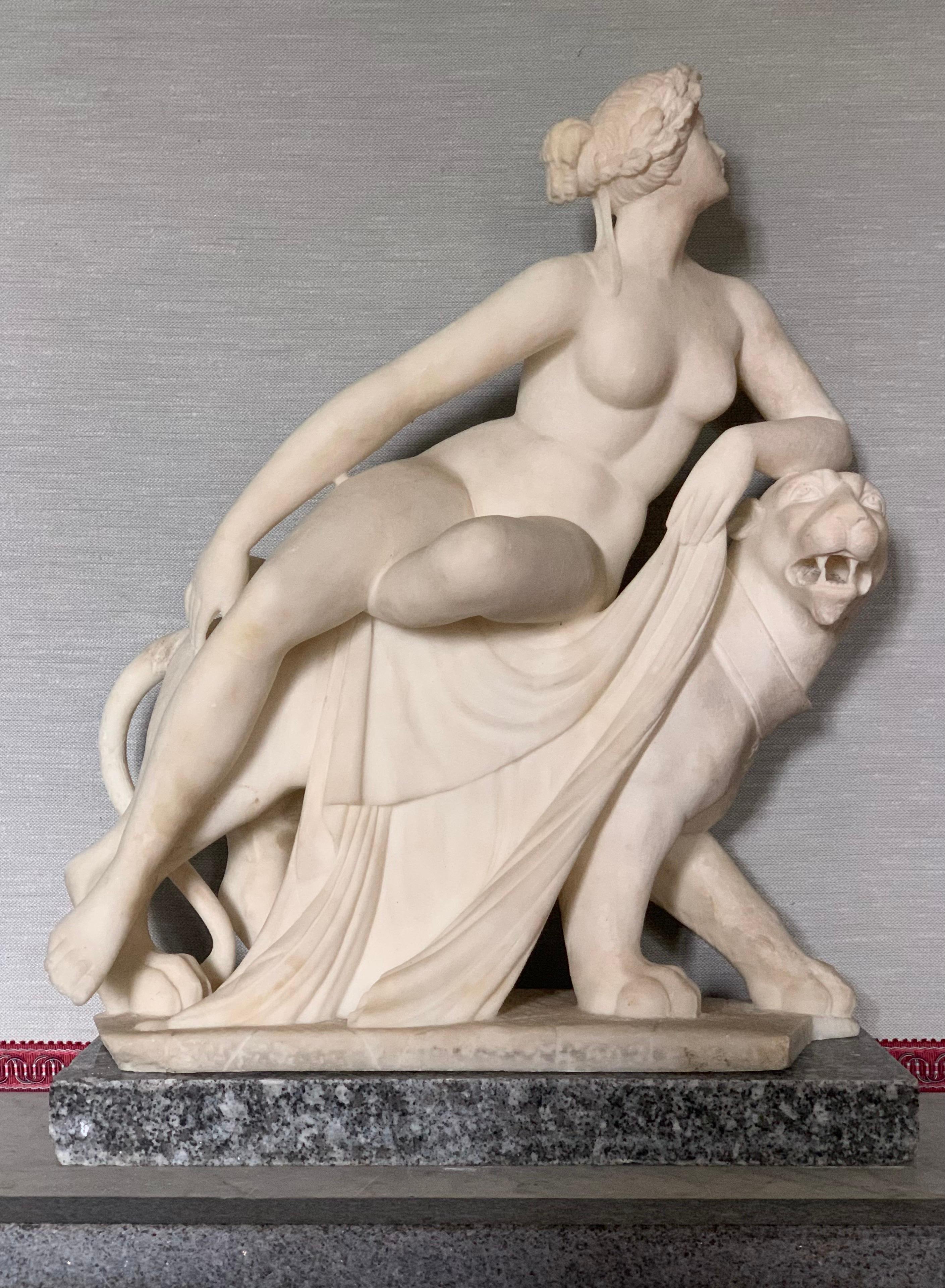 Johann Heinrich Dannecker  Figurative Sculpture - Ariane on Panther, Statue Alabaster, after J. H. Dannecker, end 19th cent. 