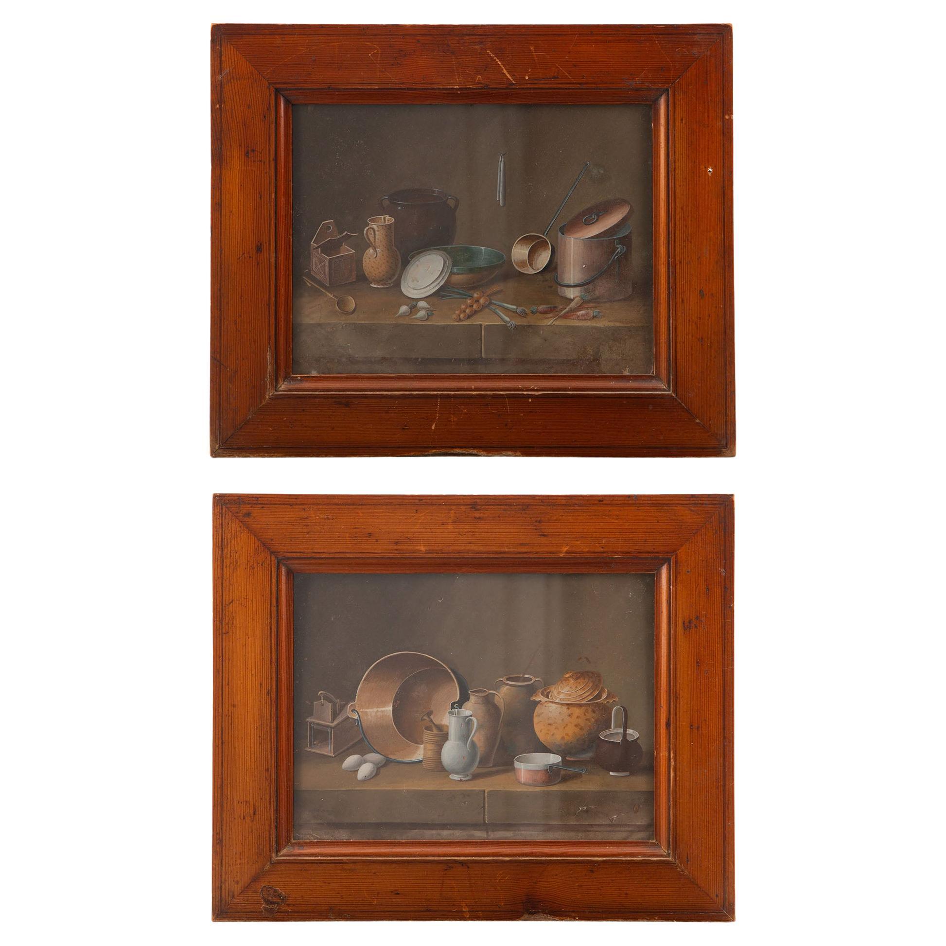 Johann Heinrich Feyerabend (Zuschreibung), Paar Biedermeier-Küchenstillleben im Angebot