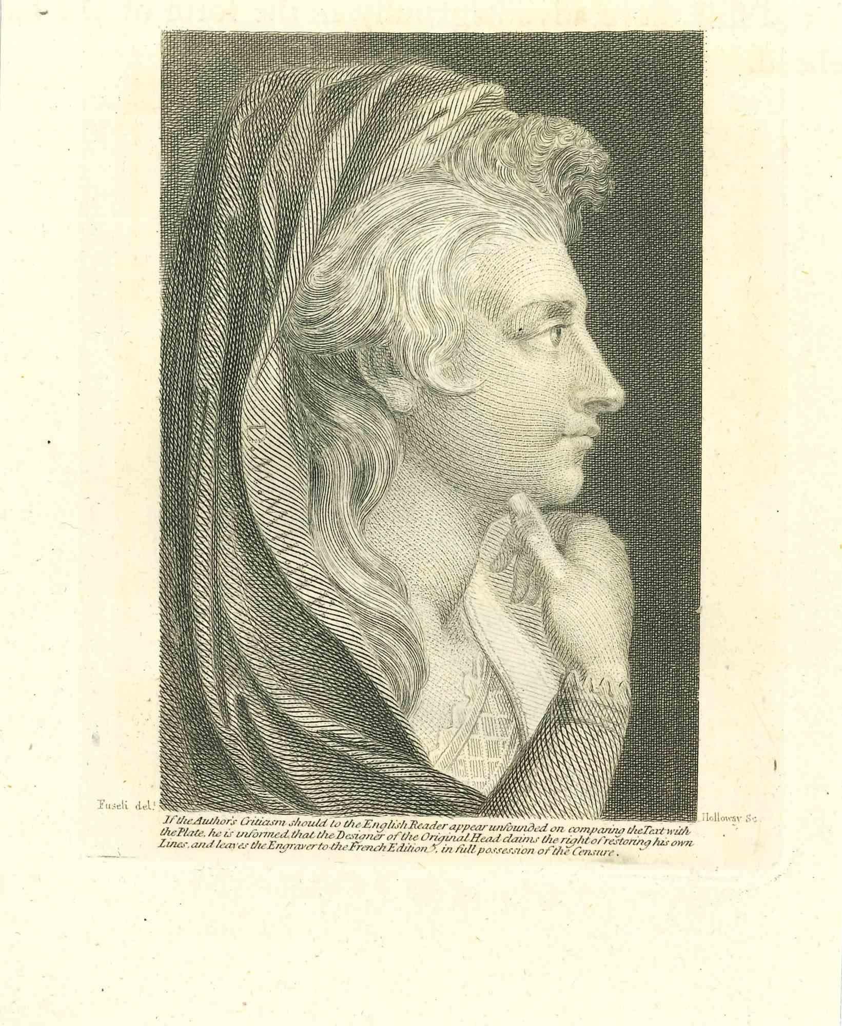 Johann Heinrich Fussli (After) Portrait Print – Profile der Frau – Original-Radierung nach H. Fussli – 18. Jahrhundert