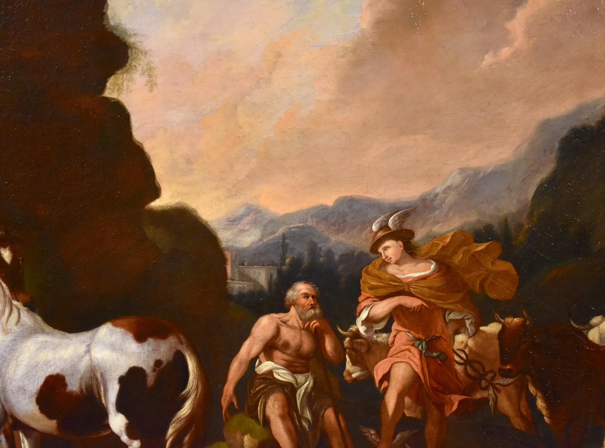 Peinture de cheval mercuré Roos Landscape Mythe Huile sur toile Grand maître 17ème siècle en vente 6