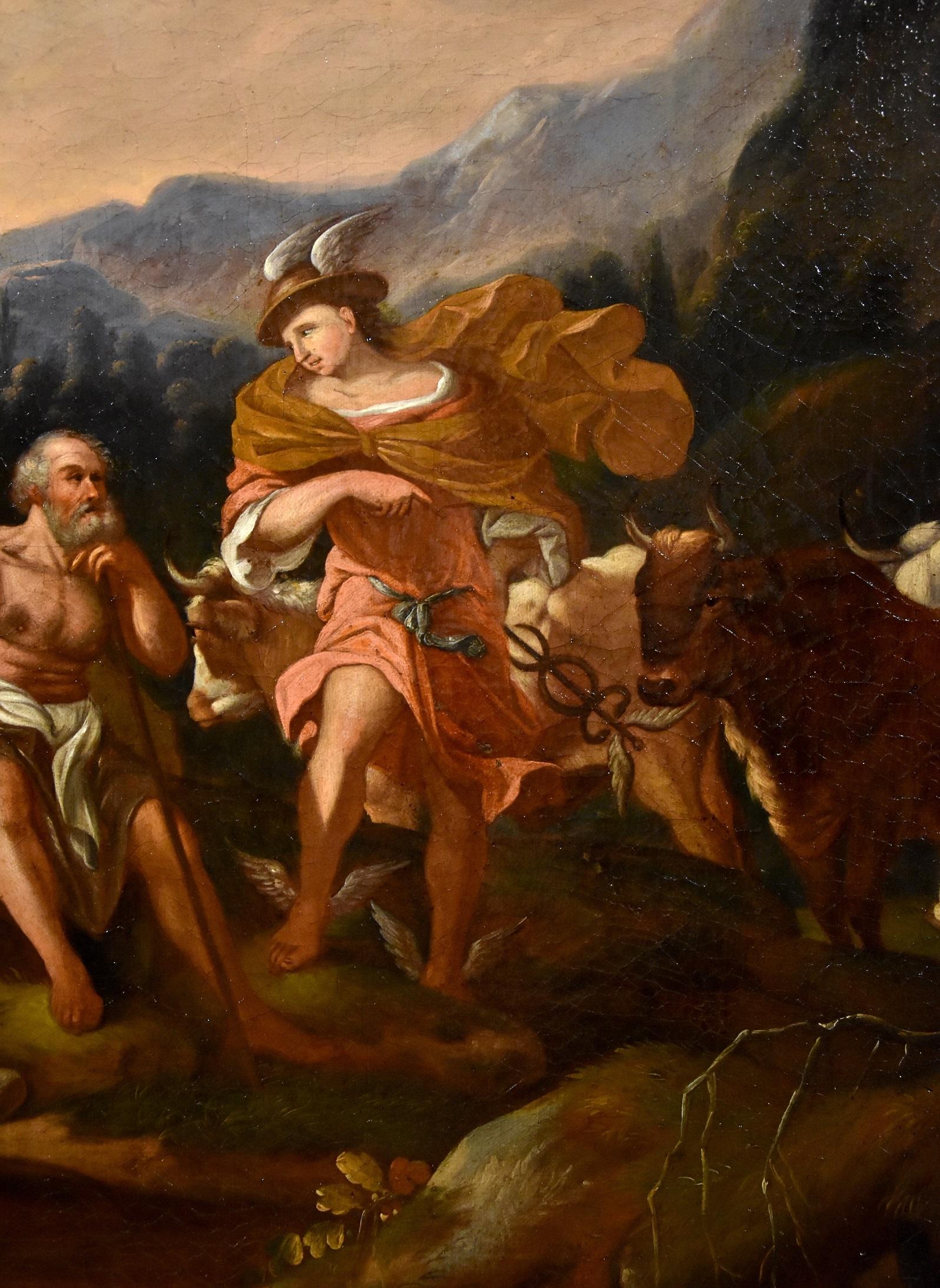 Peinture de cheval mercuré Roos Landscape Mythe Huile sur toile Grand maître 17ème siècle en vente 8