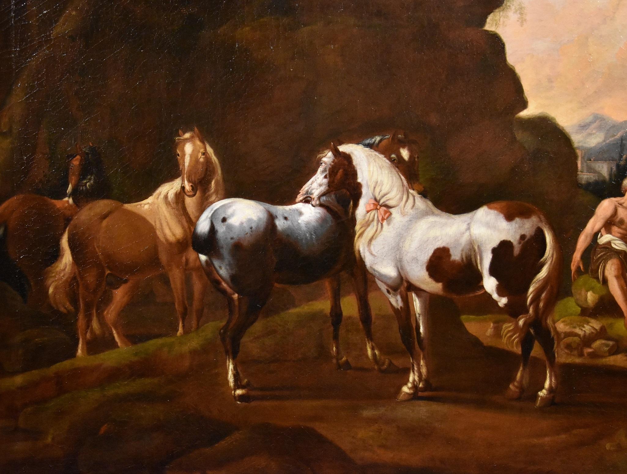 Peinture de cheval mercuré Roos Landscape Mythe Huile sur toile Grand maître 17ème siècle en vente 4