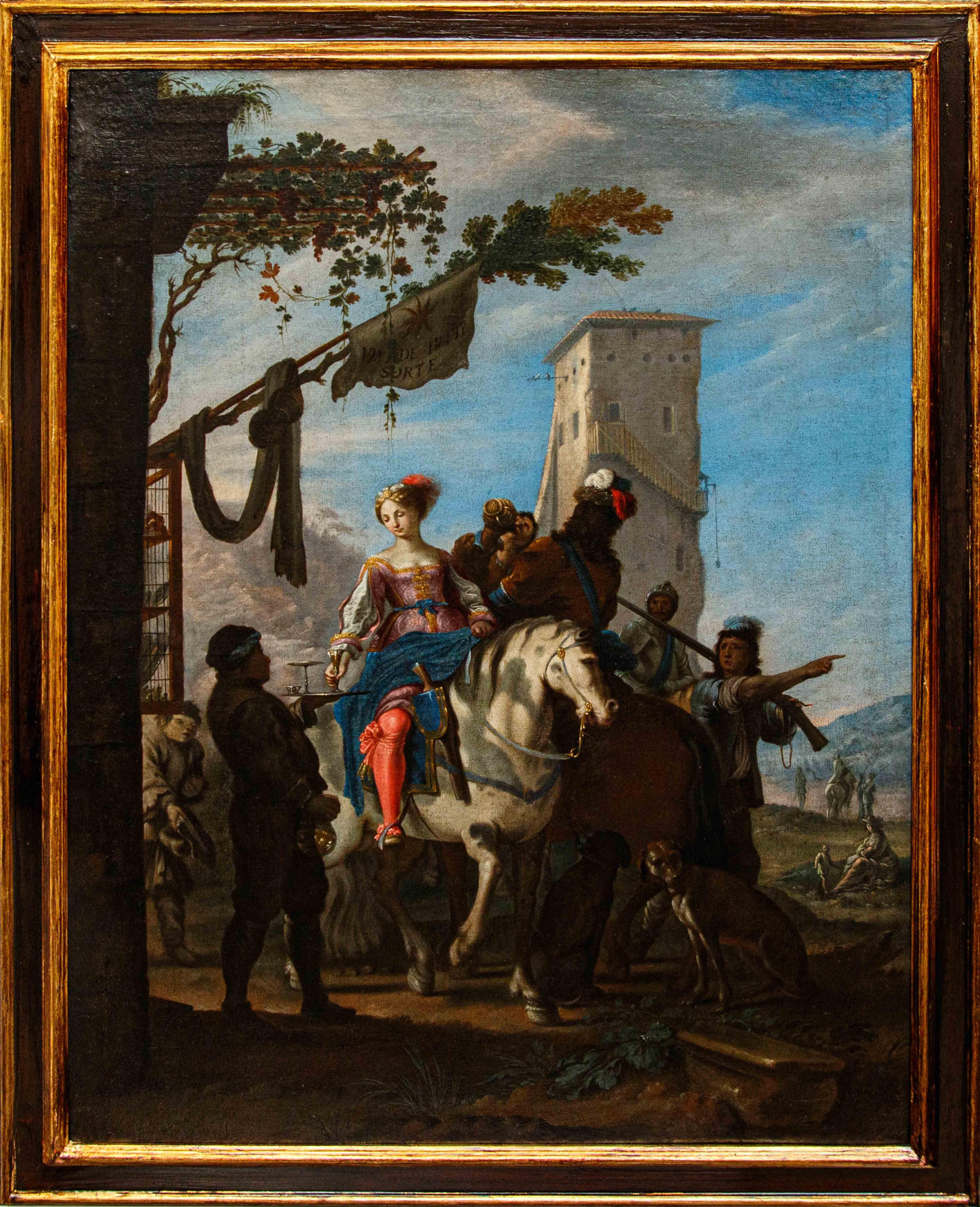 Pair of genre scenes attributed to Johann Heinrich Schönfeld - Painting by Johann Heinrich Schönfeld 