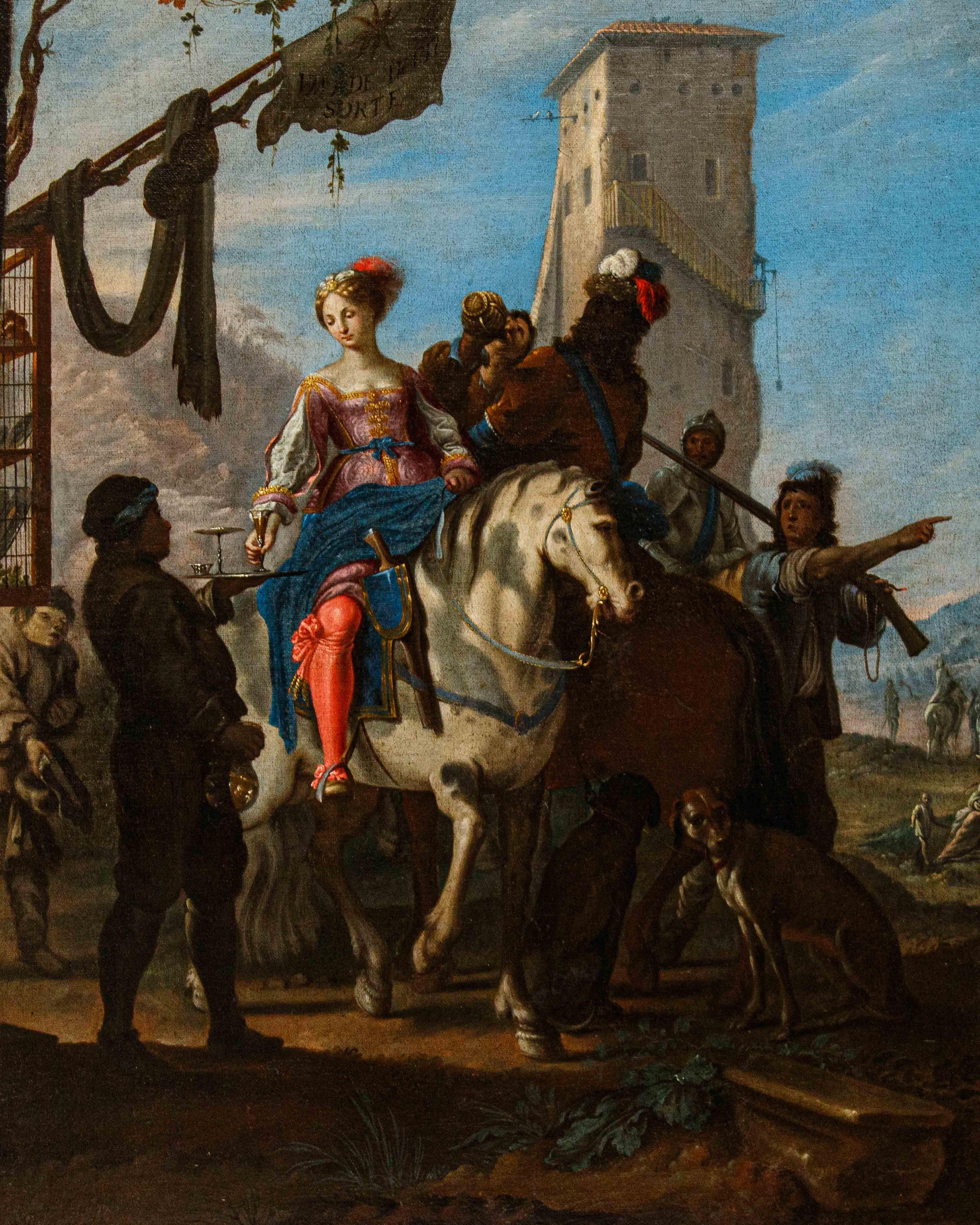 Pair of genre scenes attributed to Johann Heinrich Schönfeld - Black Figurative Painting by Johann Heinrich Schönfeld 