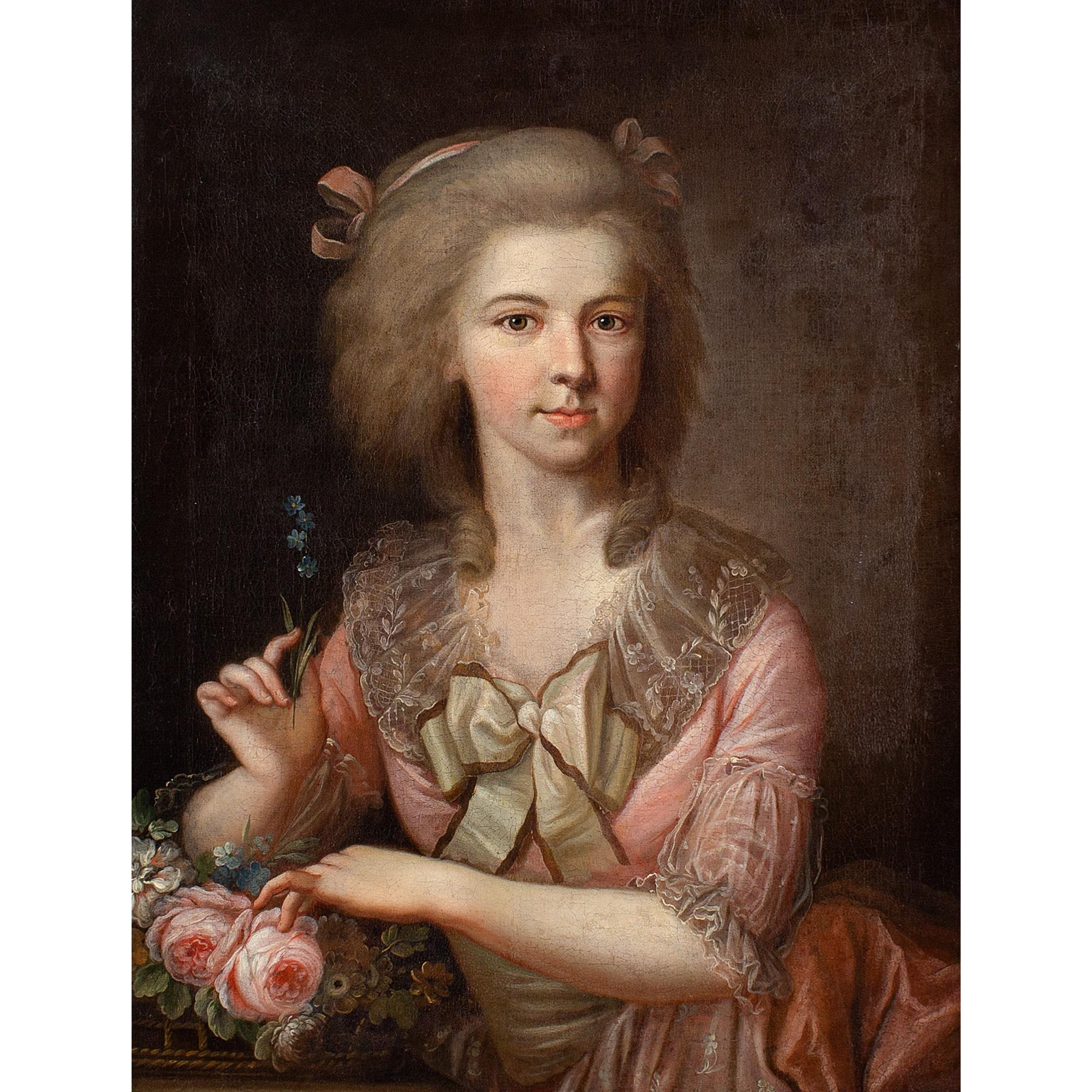 Johann Heinrich Tischbein (Circle), Portrait Of A Lady With Forget-Me-Nots - Painting by Johann Heinrich Tischbein the Elder