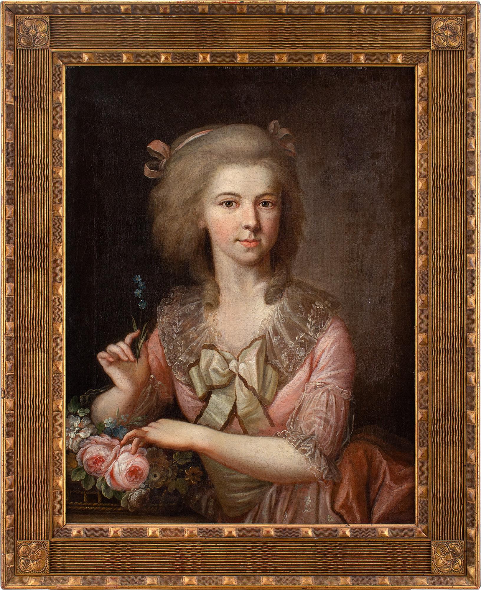 Johann Heinrich Tischbein the Elder Portrait Painting - Johann Heinrich Tischbein (Circle), Portrait Of A Lady With Forget-Me-Nots