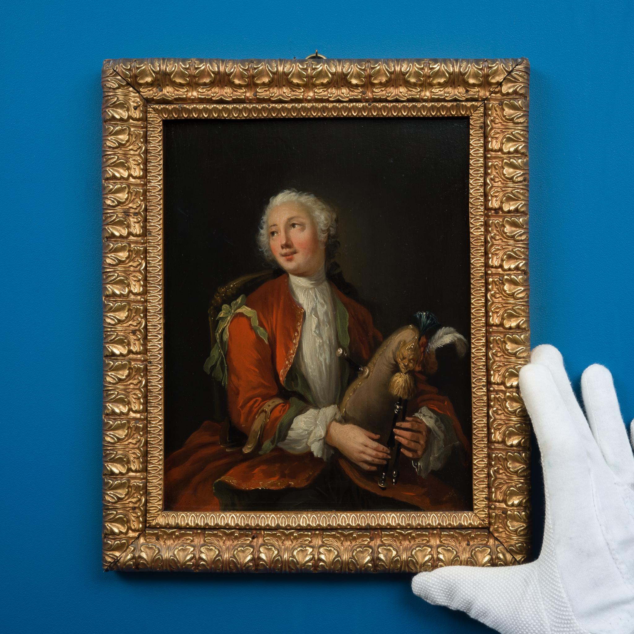 Porträt eines jungen Mannes mit Bagpipes, Anhänger von J.H. Tischbein der Ältere – Painting von Johann Heinrich Tischbein the Elder
