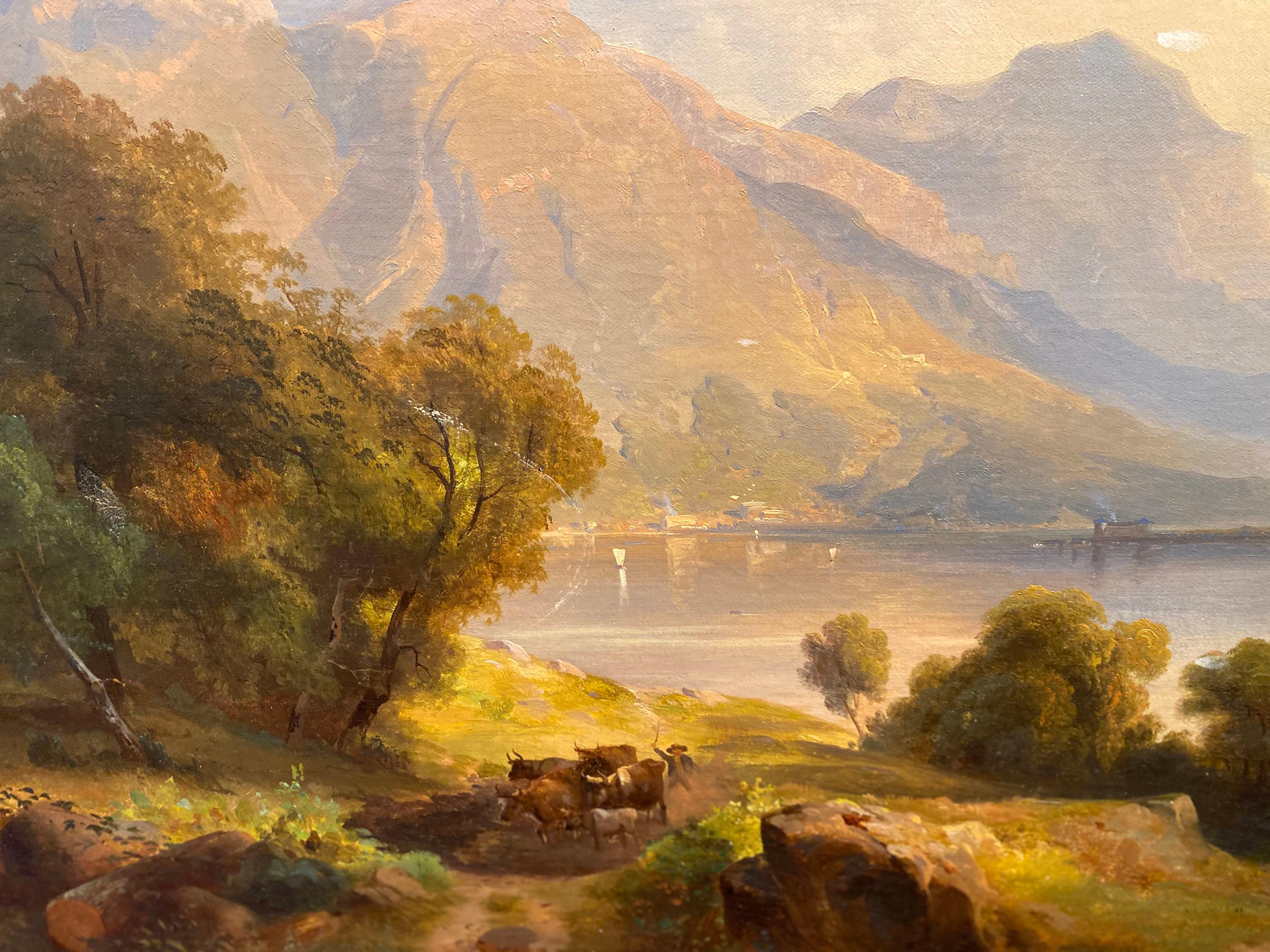Sunset Along the River - Hudson River School Painting by Johann Hermann Carmiencke