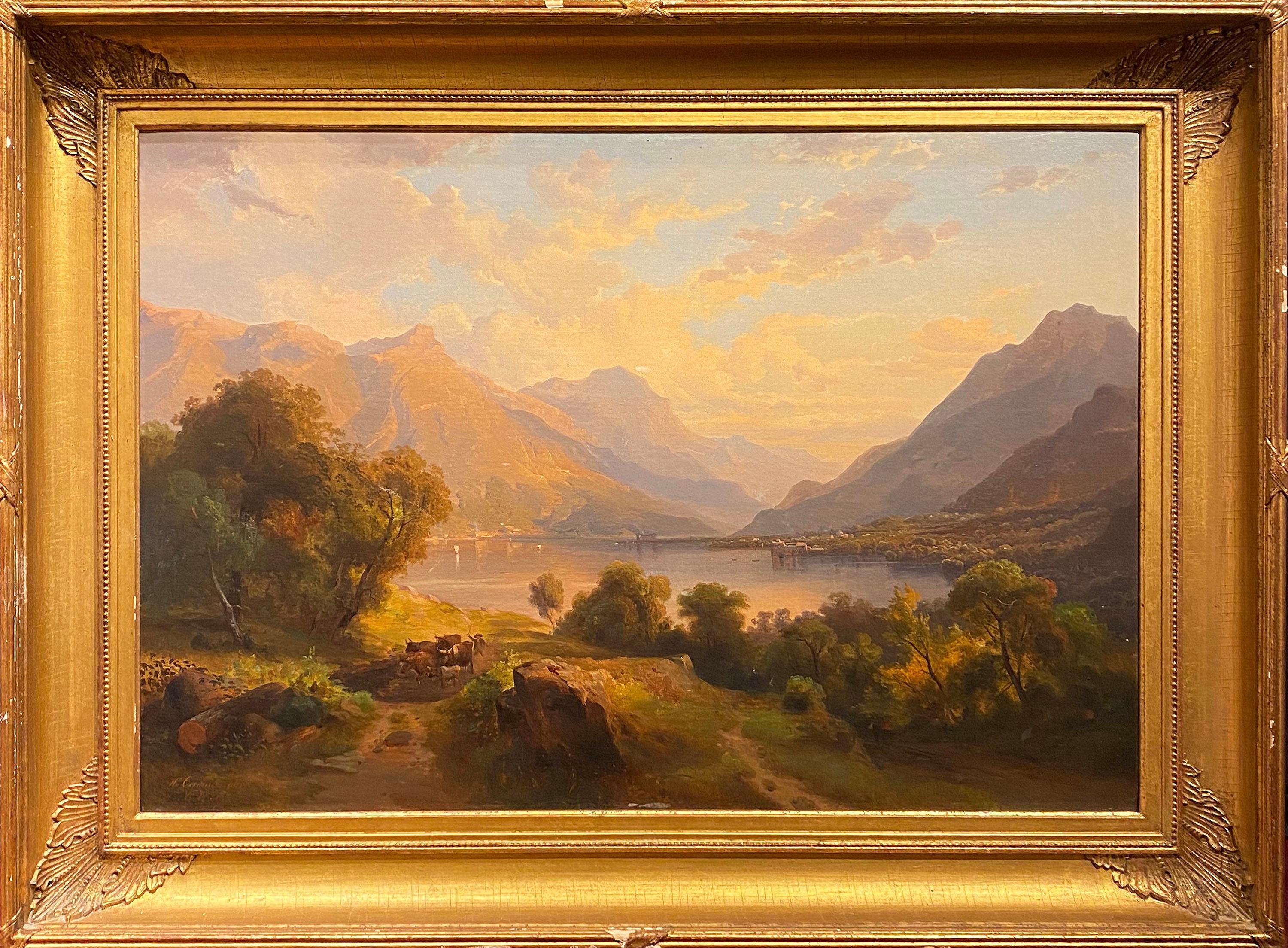 Sunset Along the River - Painting by Johann Hermann Carmiencke