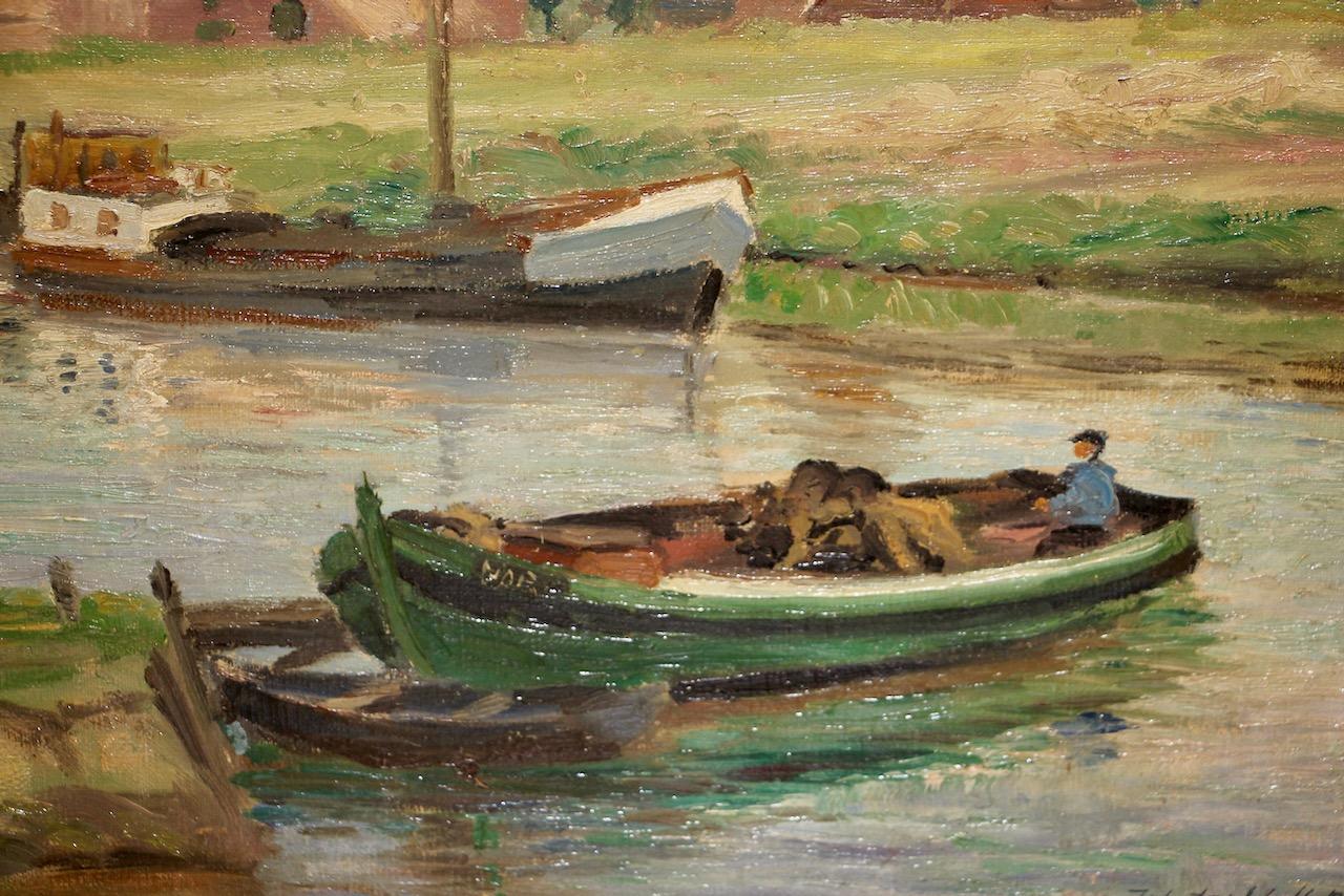 Johann Hermann ter Hell - Holländische Windmühlen und Lastkähne, Öl auf Leinwand im Angebot 4