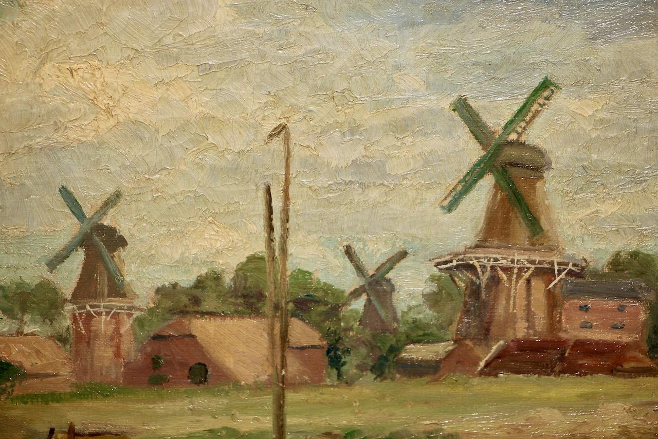 Johann Hermann ter Hell - Holländische Windmühlen und Lastkähne, Öl auf Leinwand im Angebot 5