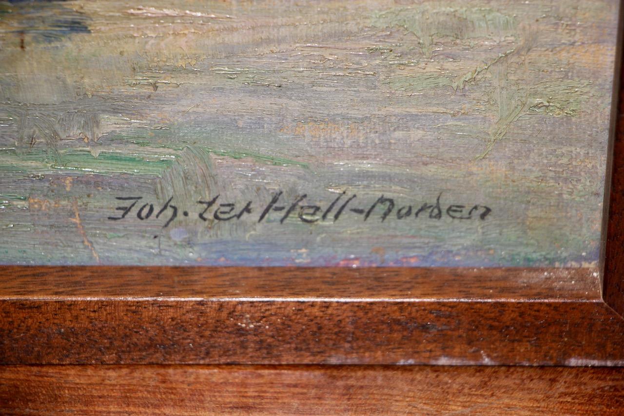 Johann Hermann ter Hell - Holländische Windmühlen und Lastkähne, Öl auf Leinwand im Angebot 6