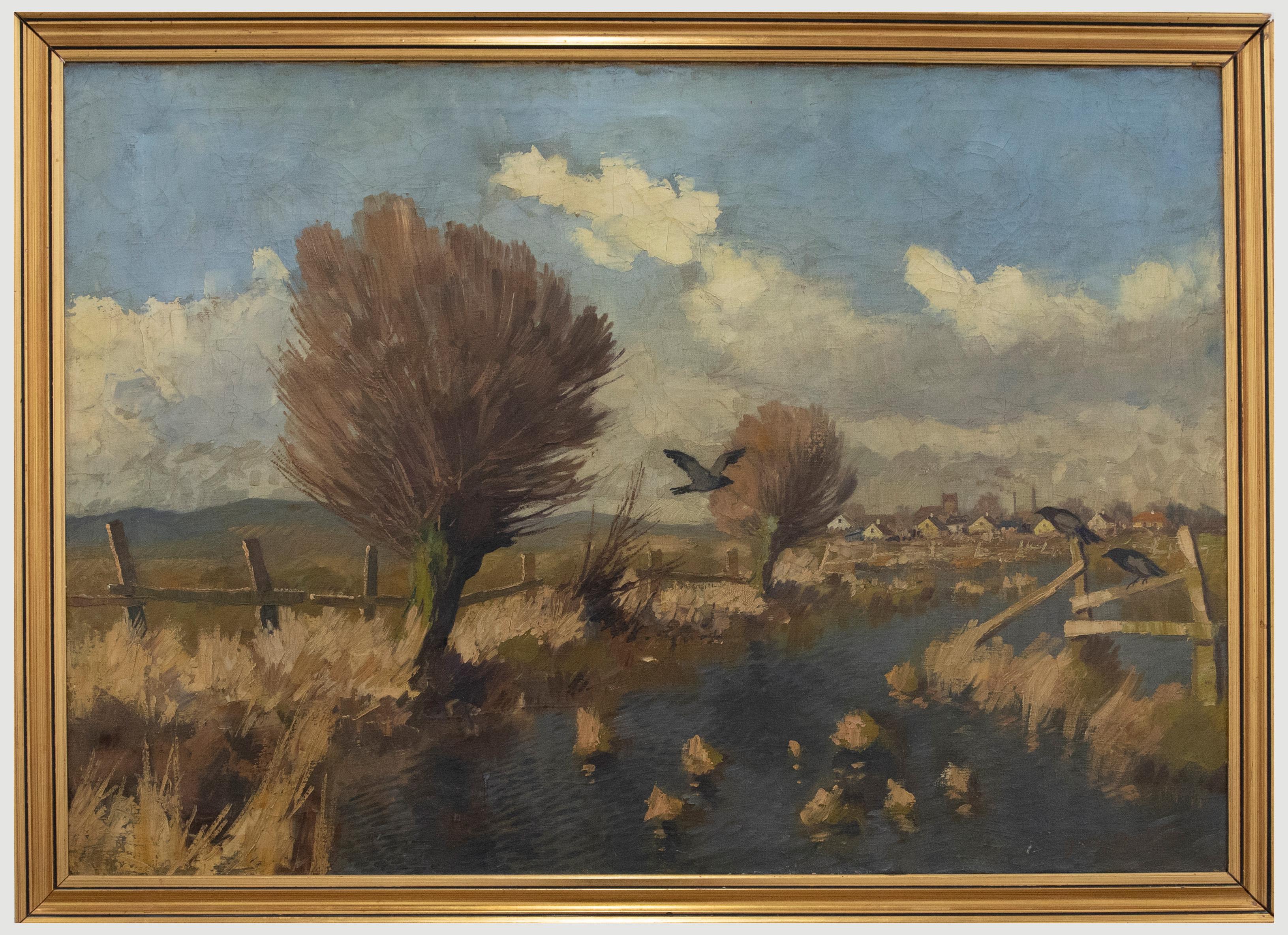 Johann Jacobsen (1883-1953) - Framed Early 20th Century Oil, Danish Riverscape 1