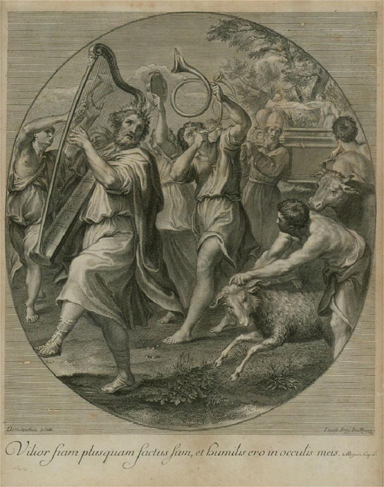 Jakob Frey nach Domenichino – Kupferstich aus dem 18. Jahrhundert, „Der David Triumph“ – Print von Johann Jakob Frey the Elder