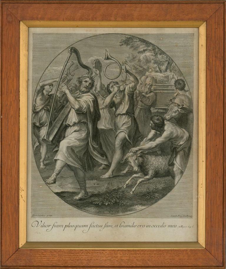 Johann Jakob Frey the Elder Figurative Print – Jakob Frey nach Domenichino – Kupferstich aus dem 18. Jahrhundert, „Der David Triumph“