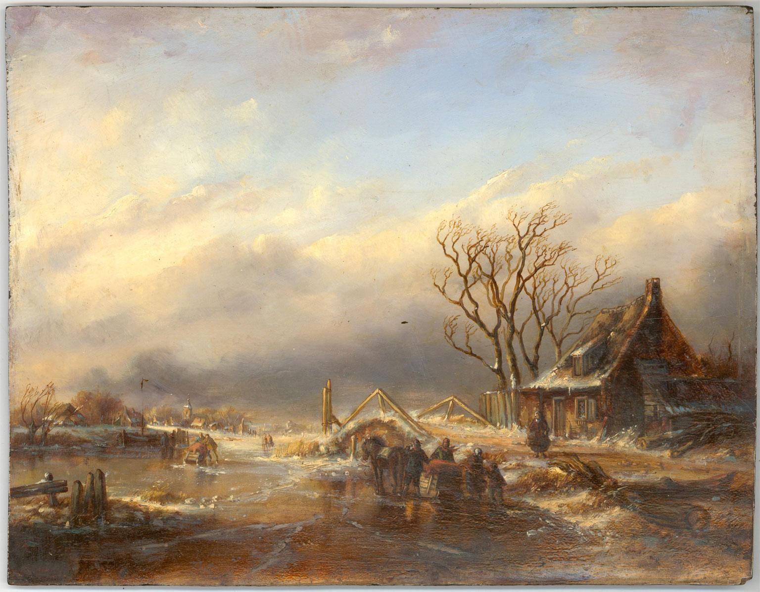 Attrib. Johann Joseph Hartmann (1753-1830) - 1820 Oil, Dutch Winter Landscape 1