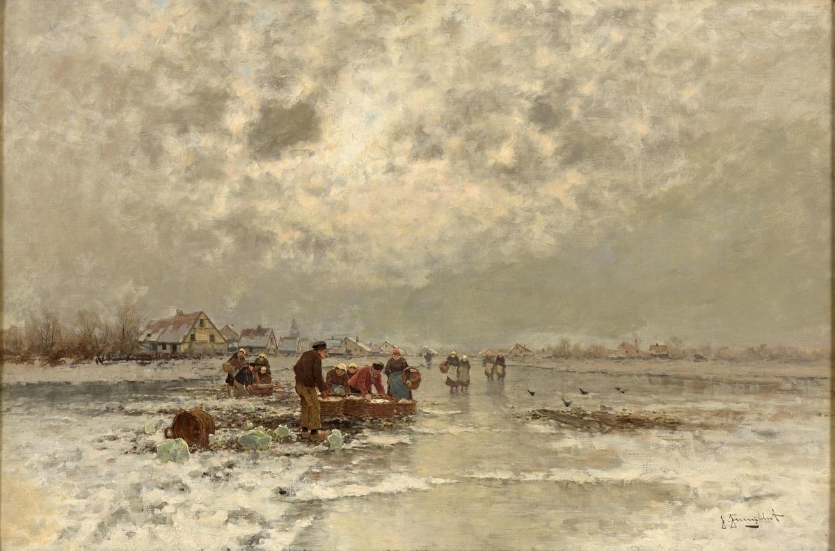 Landscape Painting di Johann Jungblut - Pescatore di ghiaccio
