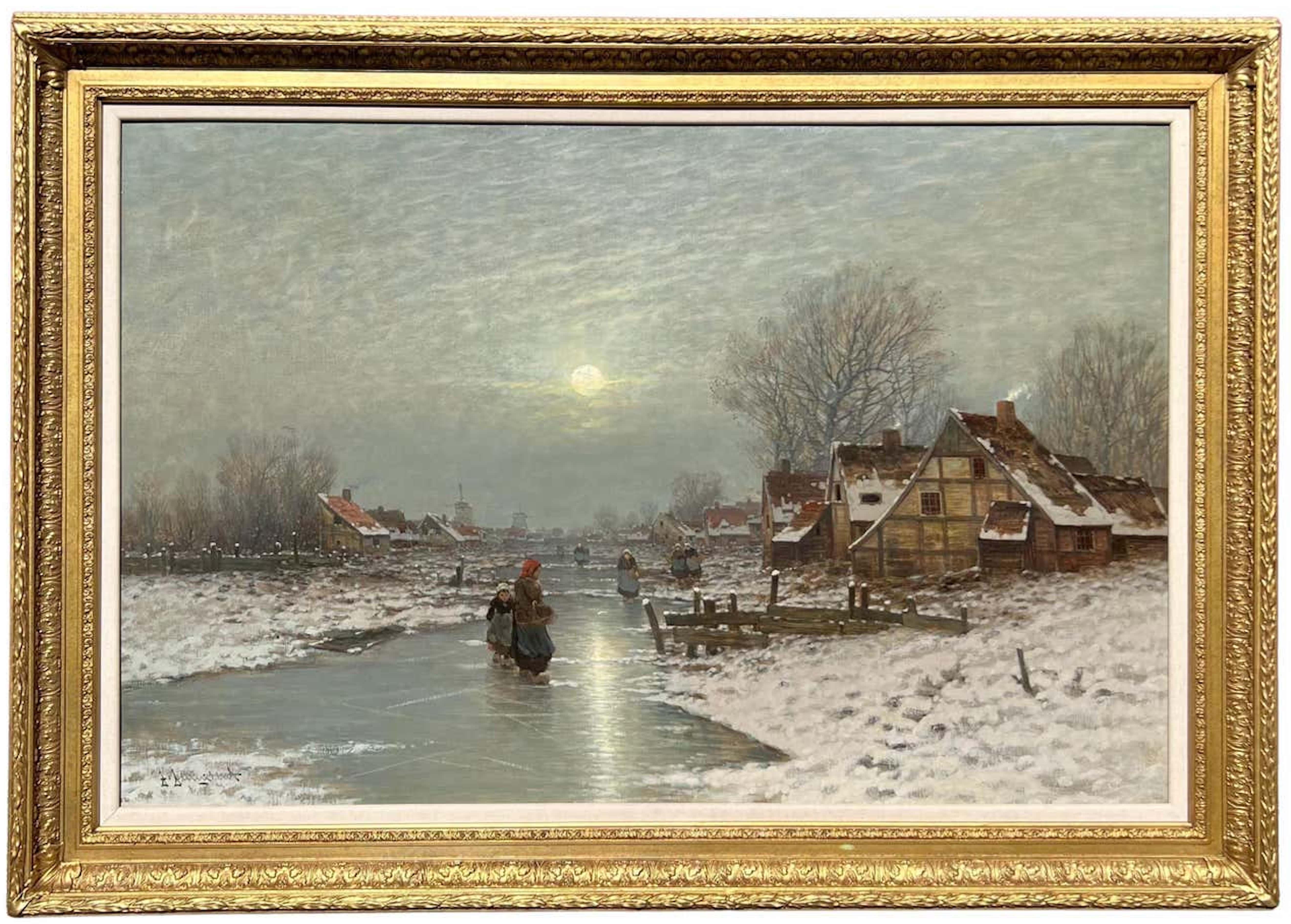Johann Jungblut Landscape Painting - The Frozen Canal