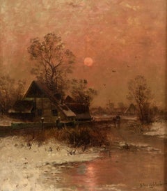 Winter Glow Oil Painting, Realist Landscape, Late 19th Century