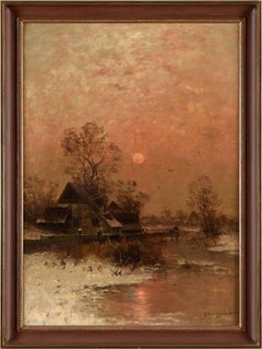 Winter Glow Oil Painting, Realist Landscape, Late 19th Century