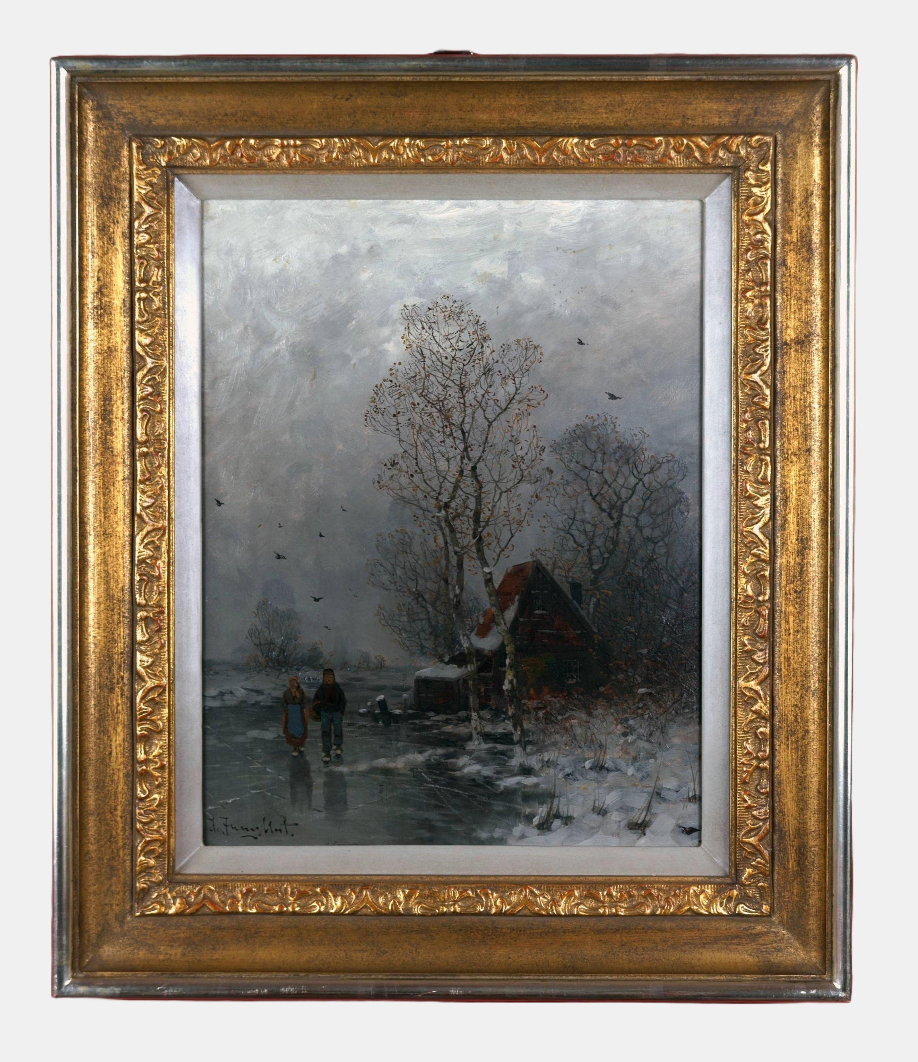 Paesaggio invernale con fiume ghiacciato / - La casa della malinconia - Painting di Johann Jungblut