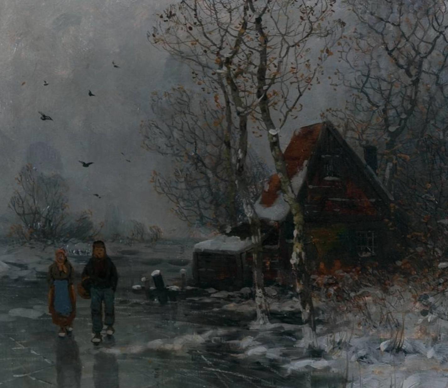 Paesaggio invernale con fiume ghiacciato / - La casa della malinconia - Painting Naturalismo di Johann Jungblut