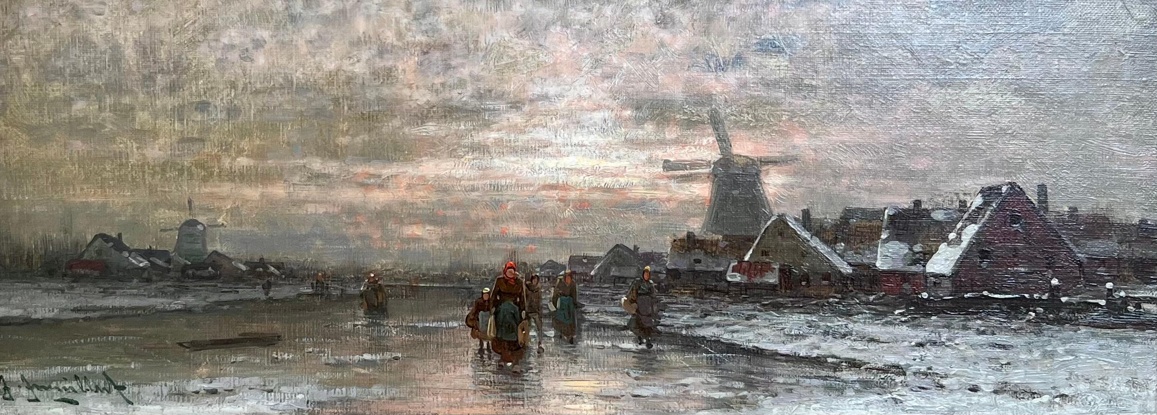 A. Winter Twilight - Landscape Painting Marrone di Johann Jungblut