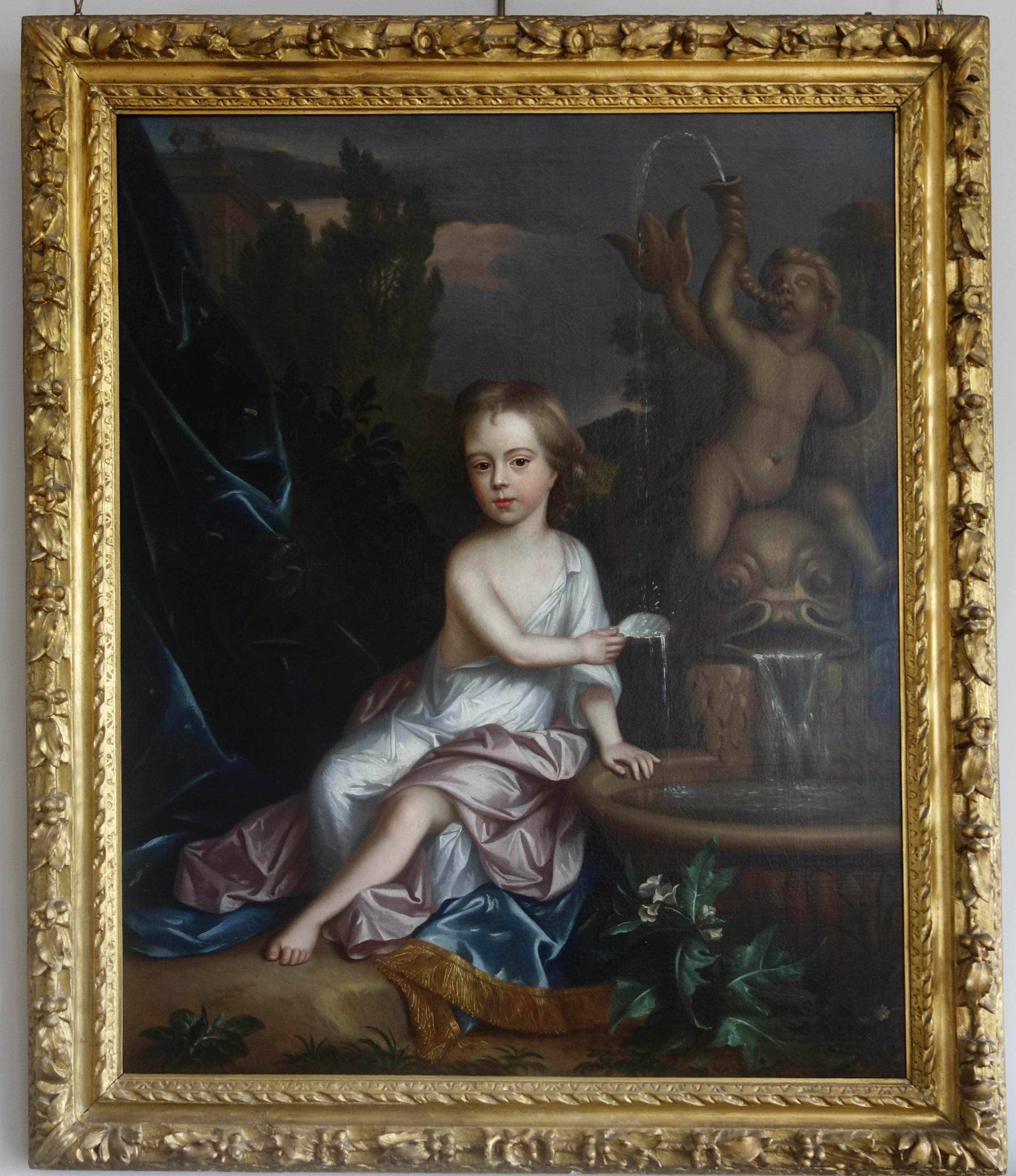 English 17th century portrait of James Thynne as a young boy by a fountain