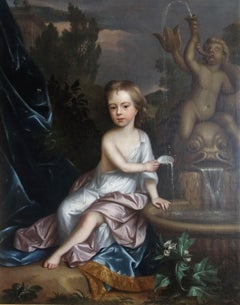English 17th century portrait of James Thynne as a young boy by a fountain