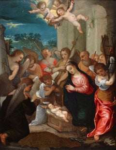 Adoration avec anges et putti - Attr. à Johann König (1586-1642)