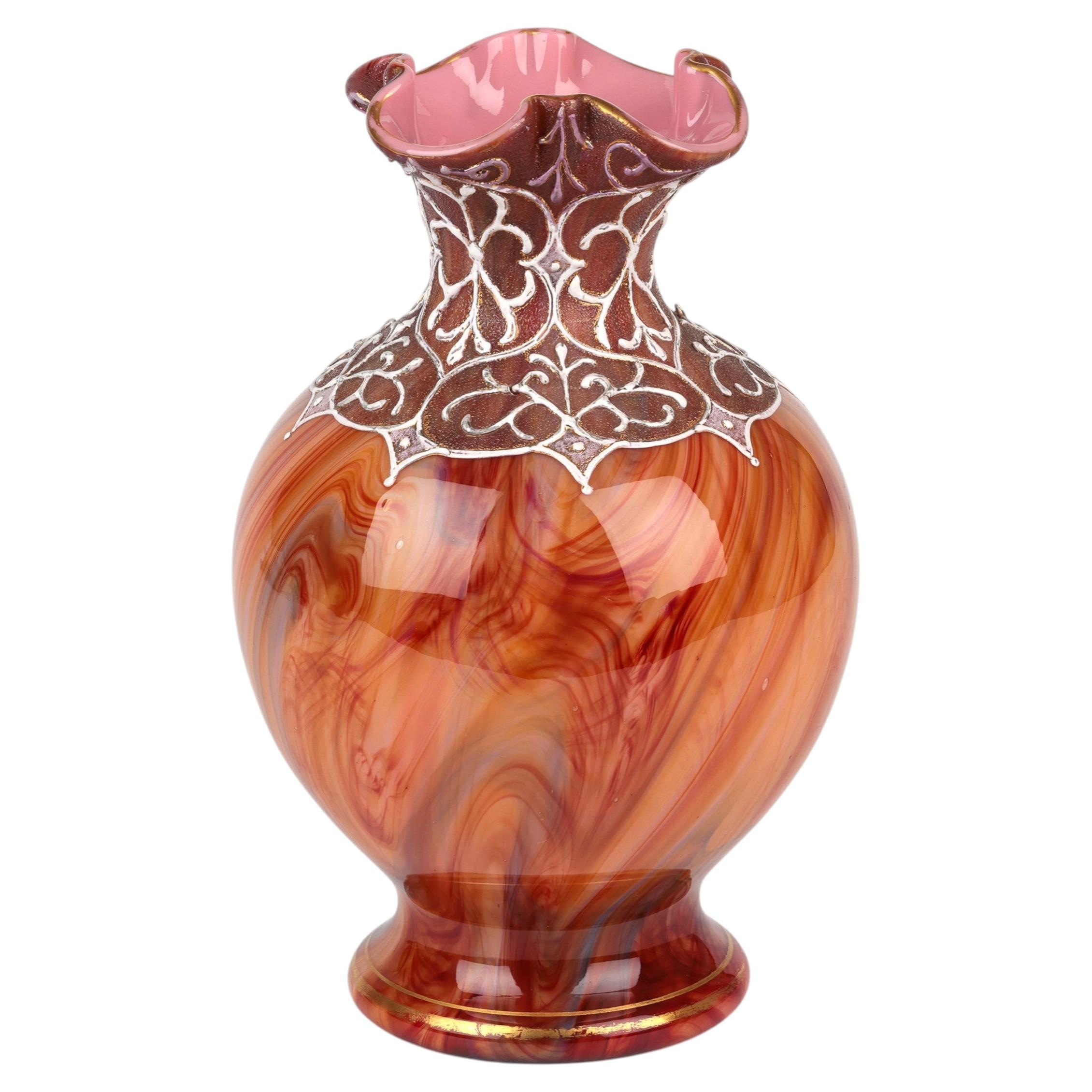 Johann Loetz Witwe Carneol Glass Vase with Lacework Patterning