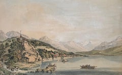 View of the village and Lake Brientz by Johann Ludwig Aberli - Engraving 30x42 