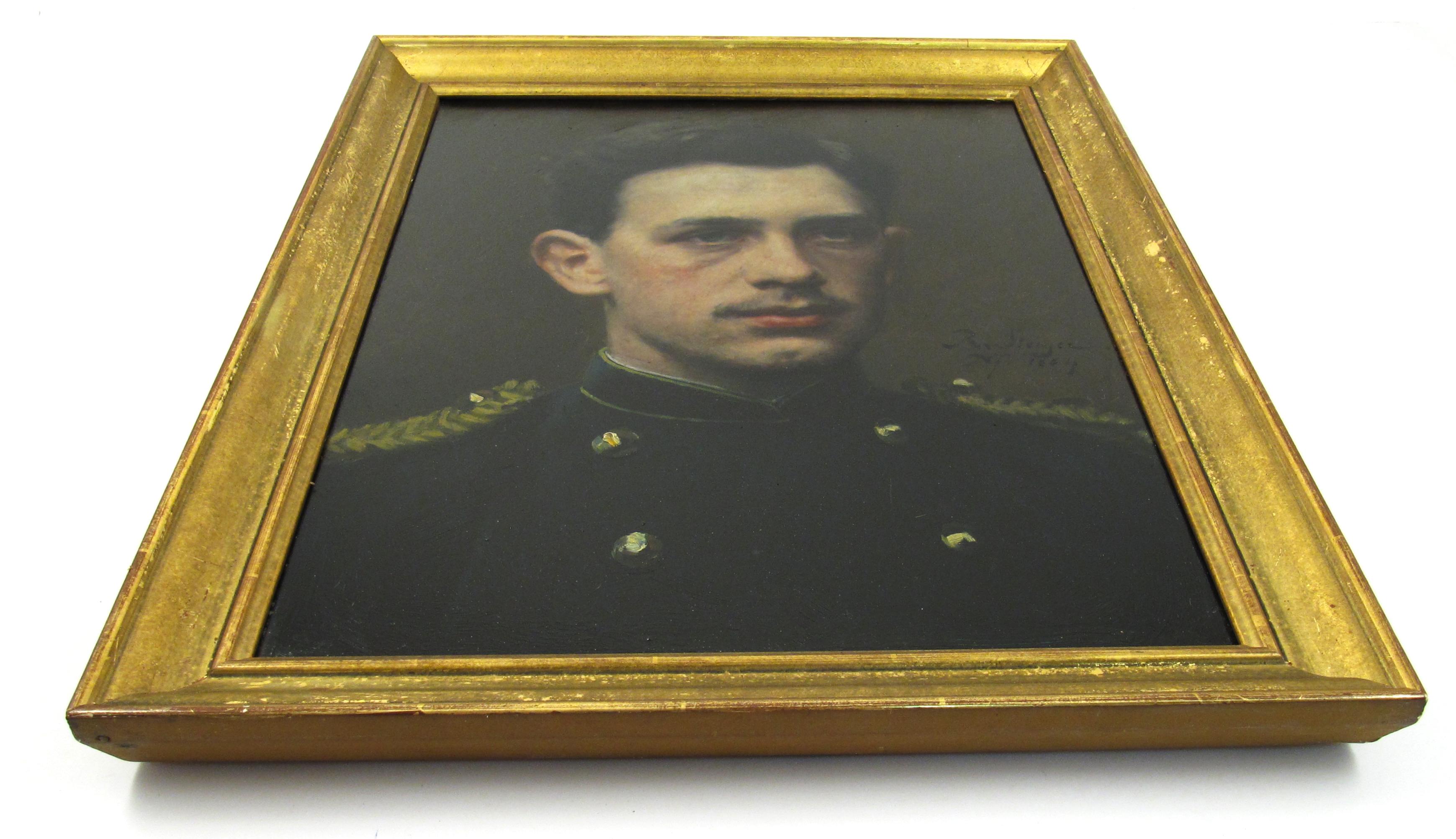 Robert von Steiger (1856-1941) Porträt des niederländischen Offiziers A. v. Steiger 1884 Holland (Schwarz), Portrait Painting, von Johann Ludwig Robert von Steiger