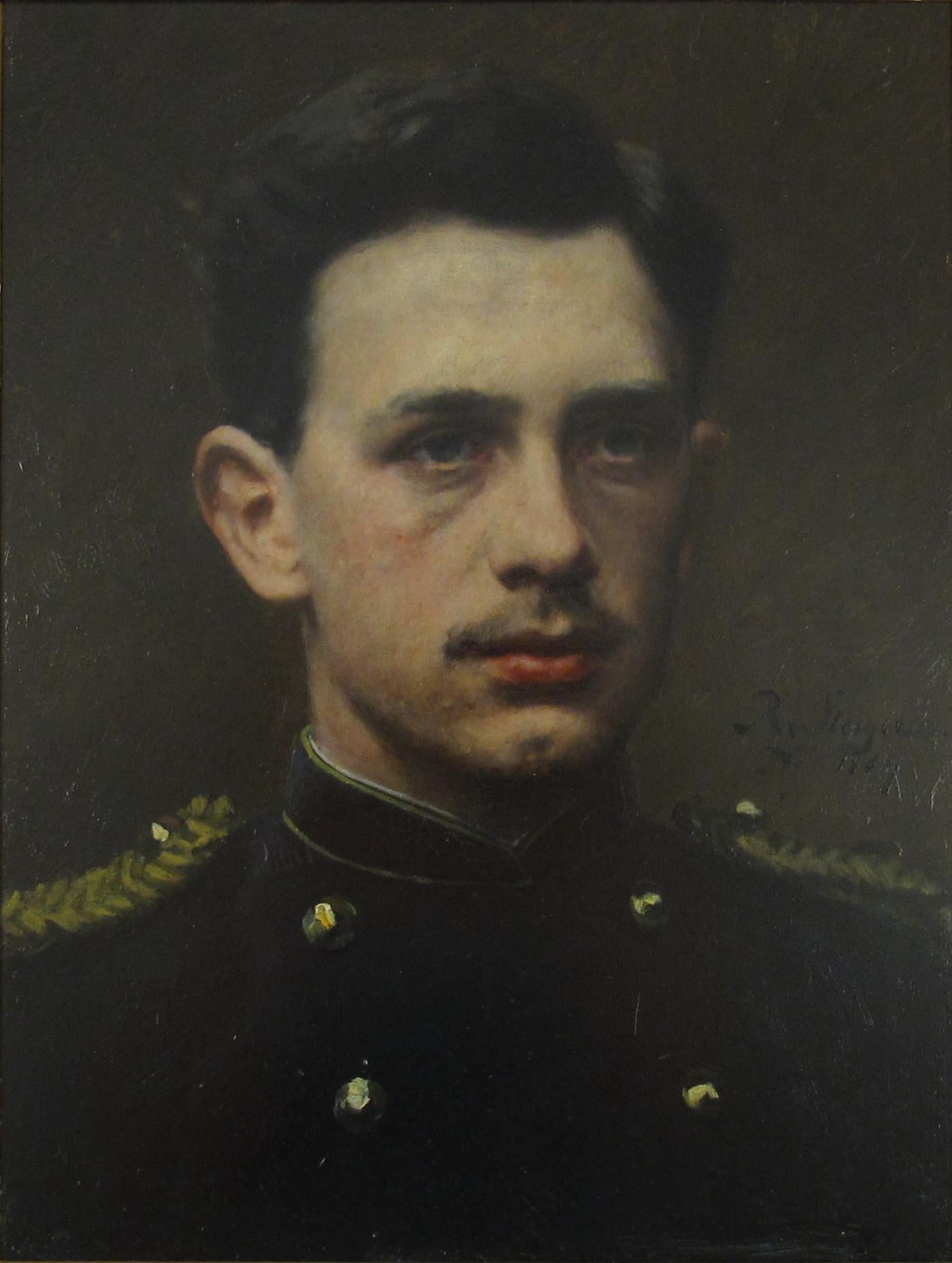 Robert von Steiger (1856-1941) Portrait Dutch Officer A. v. Steiger 1884 Holland - Black Portrait Painting by Johann Ludwig Robert von Steiger