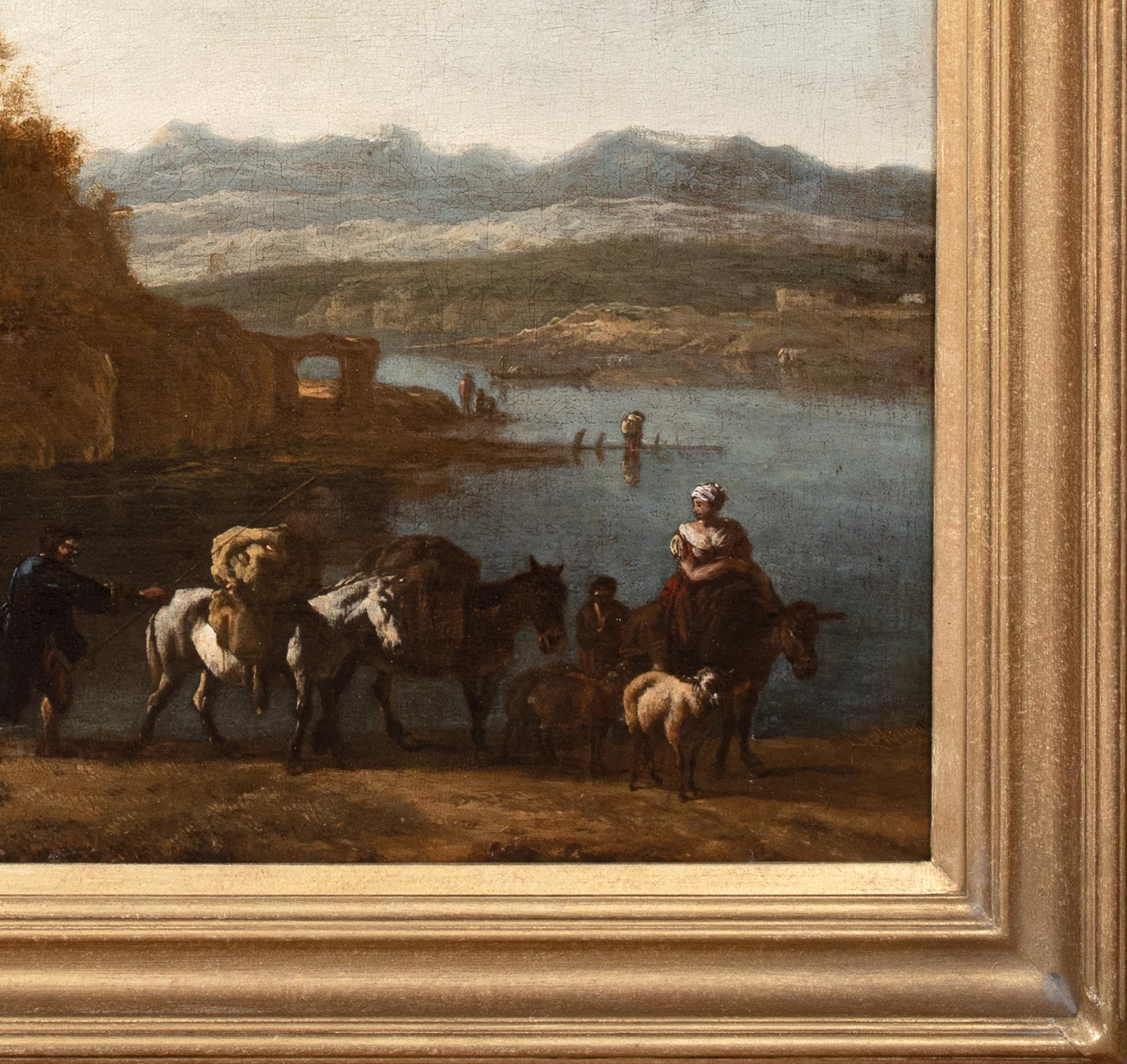 Mandriano e bestiame in un paesaggio fluviale, XVII secolo

Scuola di Johann Melchior Roos (1663-1731)

Bel paesaggio classico olandese del XVII secolo con figure e bestiame lungo il fiume, olio su tela. Eccellente qualità e condizione circa 1700