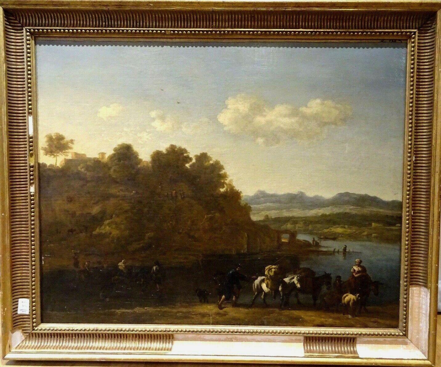 Johann Melchior Roos Landscape Painting - Figures & Cattle In A River Landscape, 17th Century