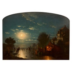 Antique Dutch Oil Painting of an Ice Skating Scene by Culverhouse