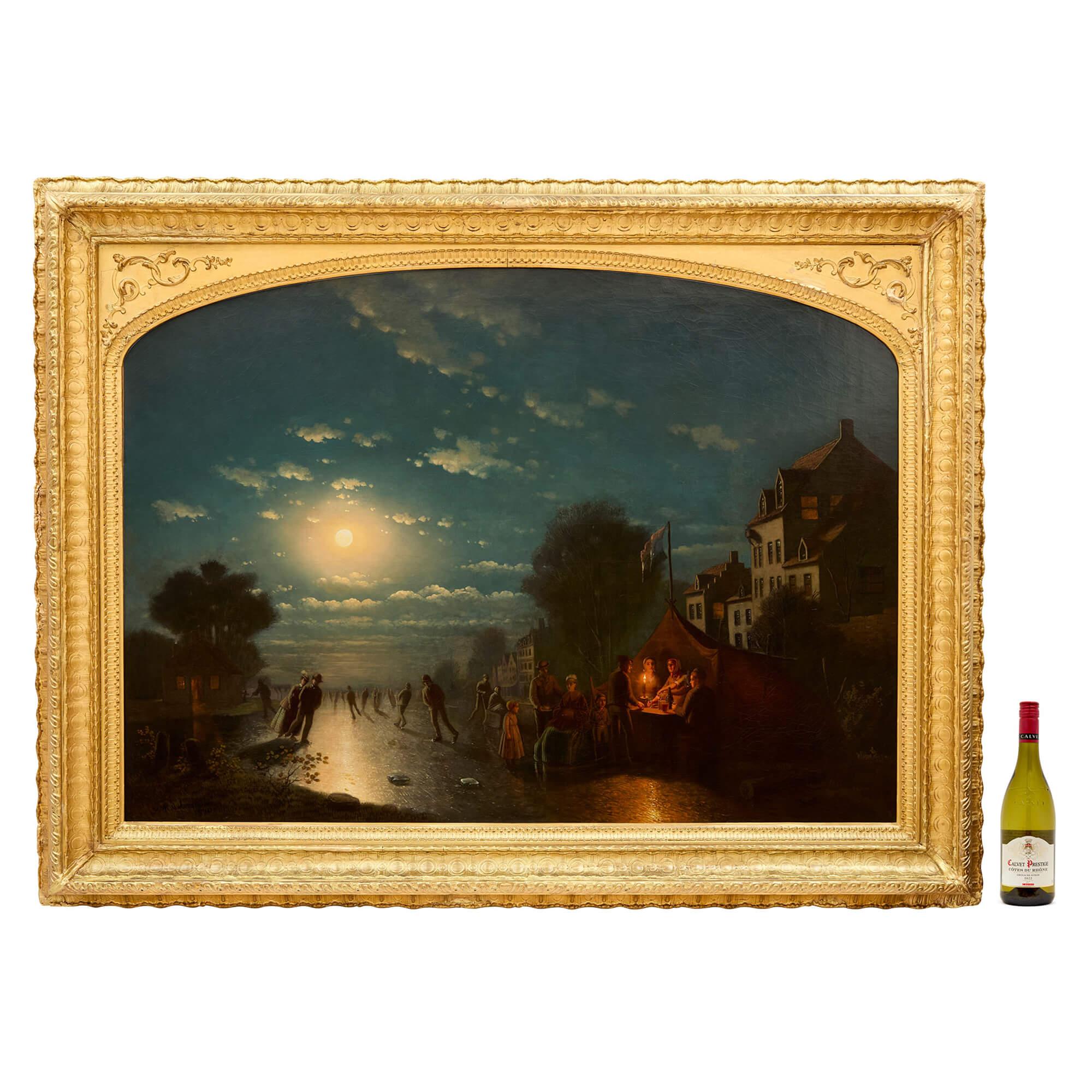 Antique Dutch Oil Painting of an Ice Skating Scene by Culverhouse For Sale 3