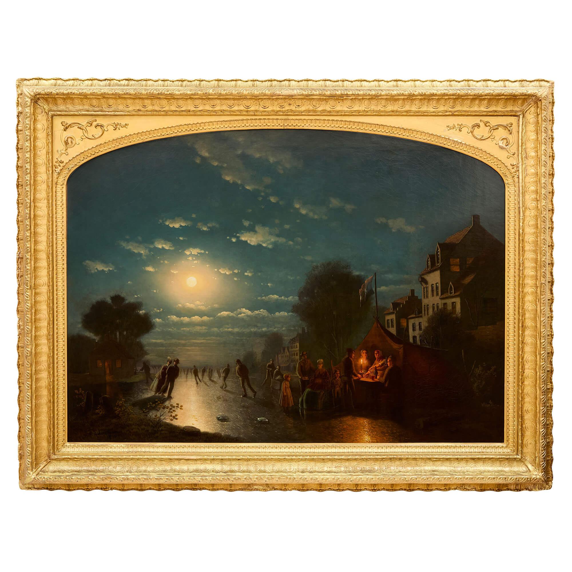 Johann Mongels Culverhouse Figurative Painting - Antique Dutch Oil Painting of an Ice Skating Scene by Culverhouse