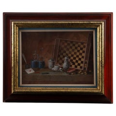 Antique Johann Rudolf Feyerabend, Trompe-l’œil Still Life with Draughts Board, 18th C.